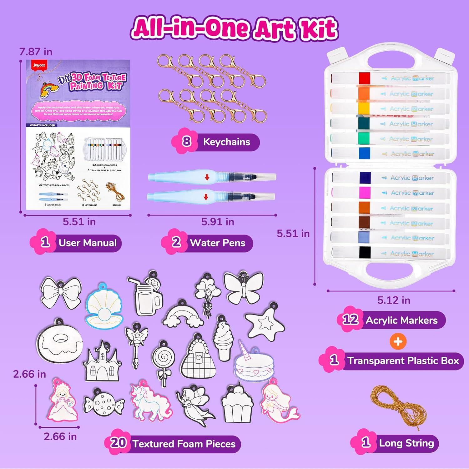 JoyCat Art Kit- 3D DIY Foam Texture Painting Kit, Unicorn & Princess Magic Puffy Paint Kit, Easter Basket Stuffers, Craft Kits for Kids, Creative Gift for Girls & Boys Ages 4, 5, 6, 7, 8, 9, 10(Princess & Unicorn)