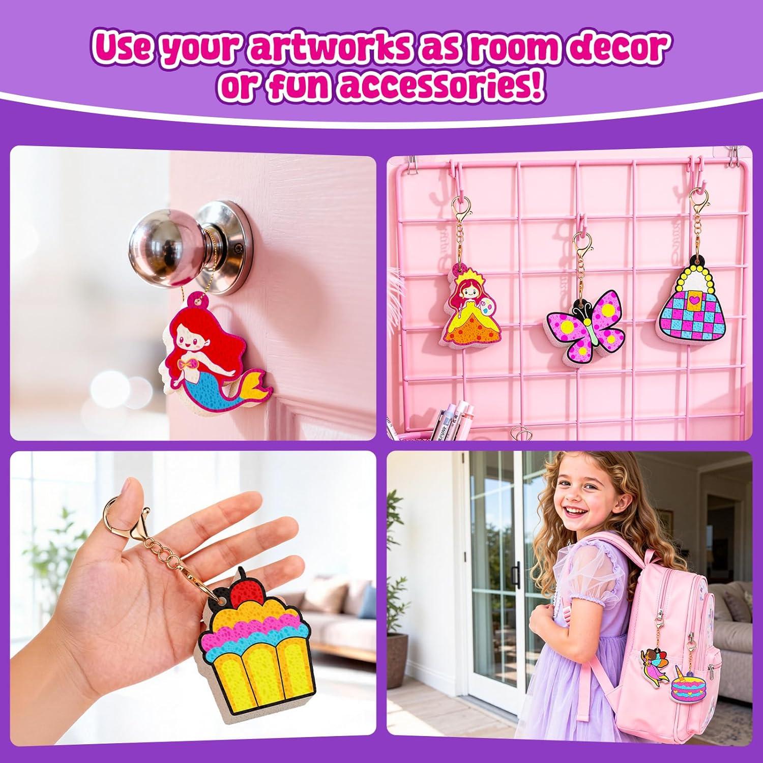 JoyCat Art Kit- 3D DIY Foam Texture Painting Kit, Unicorn & Princess Magic Puffy Paint Kit, Easter Basket Stuffers, Craft Kits for Kids, Creative Gift for Girls & Boys Ages 4, 5, 6, 7, 8, 9, 10(Princess & Unicorn)