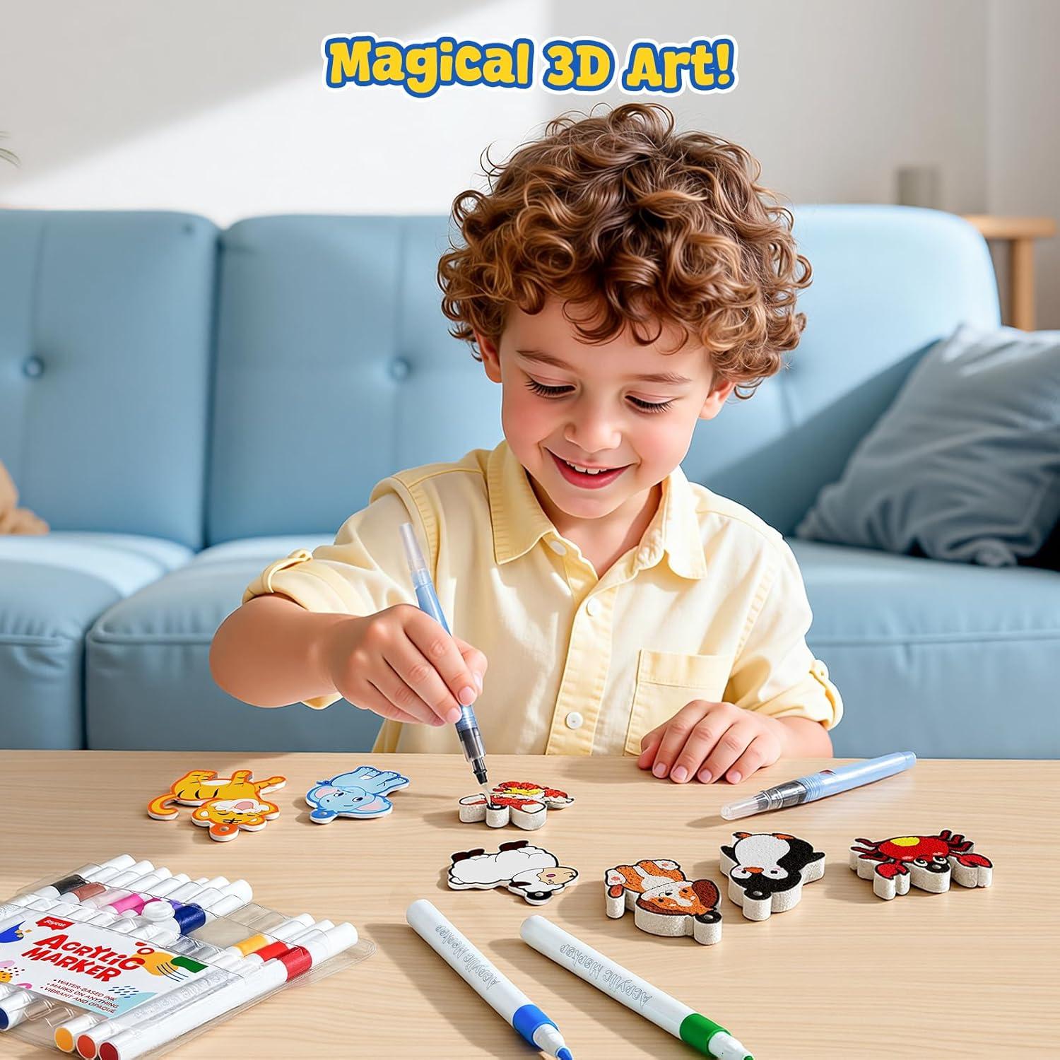 JoyCat 3D Art Kit- DIY Foam Texture Painting Kit, Animals Magic Puffy Paint Kit, 20 Pcs Mess-Free Paint Craft for Kids, DIY Color Activity, Creative Gift for Girls & Boys Ages 4, 5, 6, 7, 8, 9, 10(Animal)