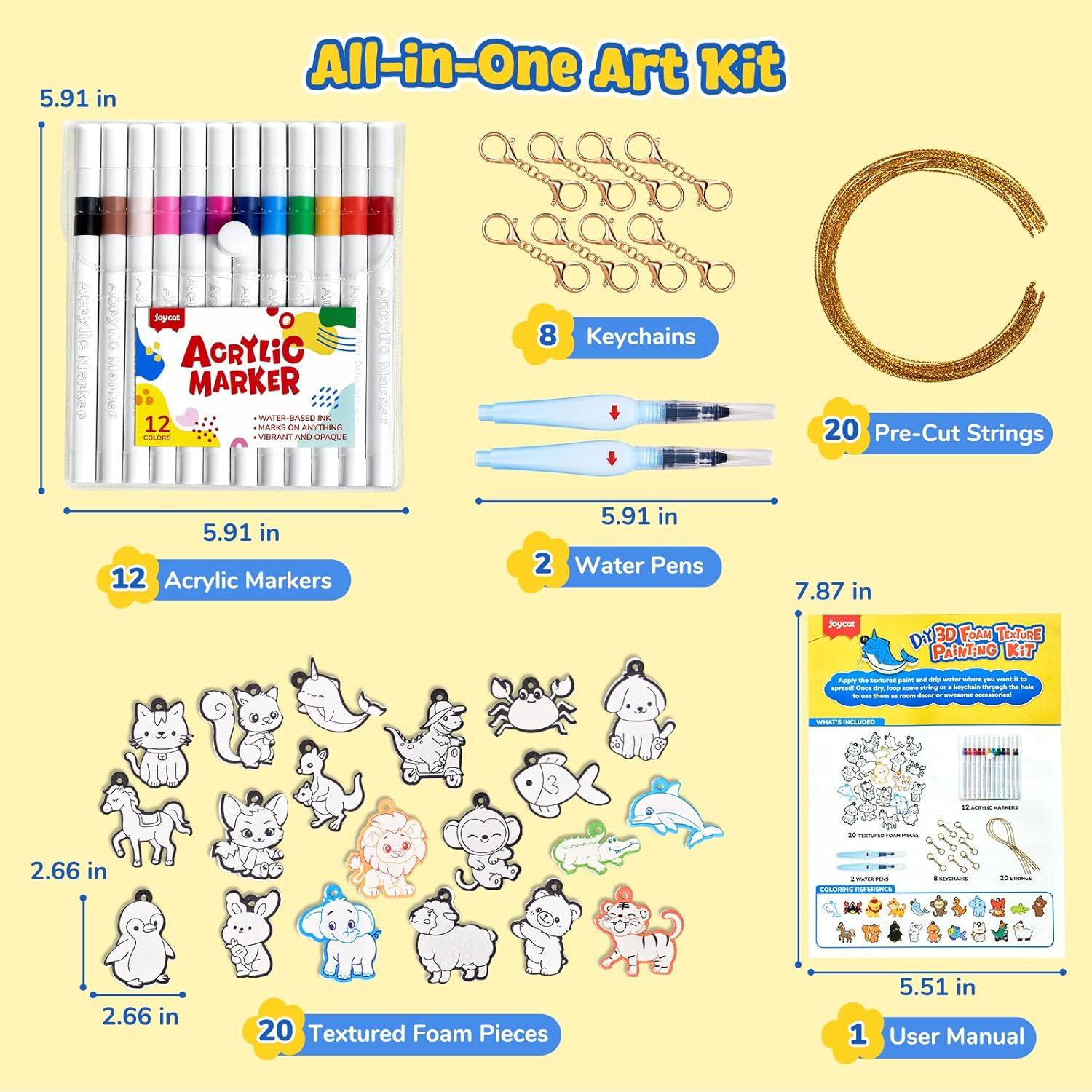 JoyCat 3D Art Kit- DIY Foam Texture Painting Kit, Animals Magic Puffy Paint Kit, 20 Pcs Mess-Free Paint Craft for Kids, DIY Color Activity, Creative Gift for Girls & Boys Ages 4, 5, 6, 7, 8, 9, 10(Animal)