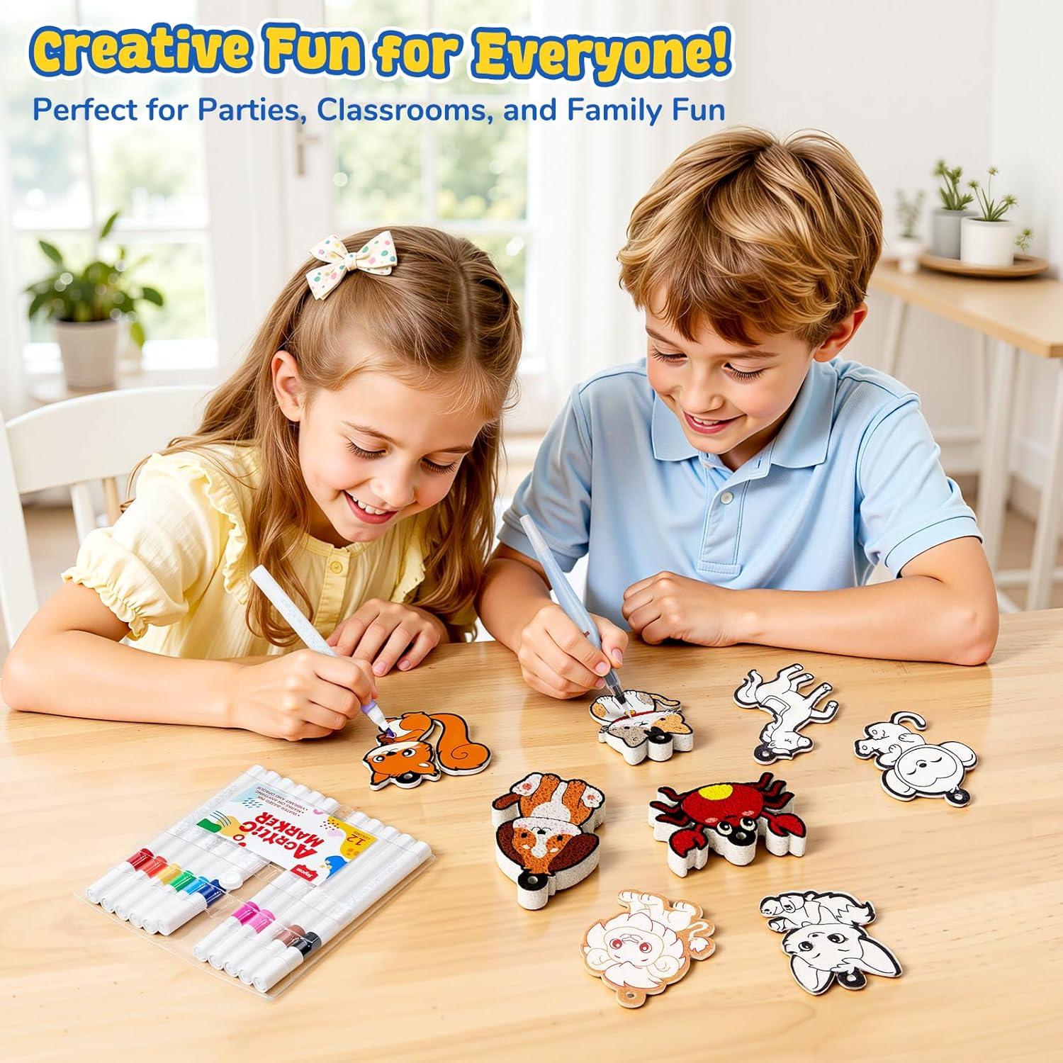 JoyCat 3D Art Kit- DIY Foam Texture Painting Kit, Animals Magic Puffy Paint Kit, 20 Pcs Mess-Free Paint Craft for Kids, DIY Color Activity, Creative Gift for Girls & Boys Ages 4, 5, 6, 7, 8, 9, 10(Animal)