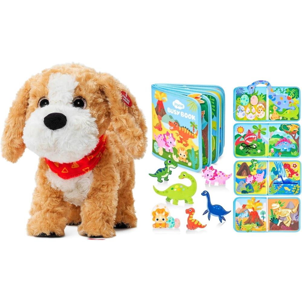 JoyCat Toddler Dinosaur Busy Book + Smart Interactive Puppy