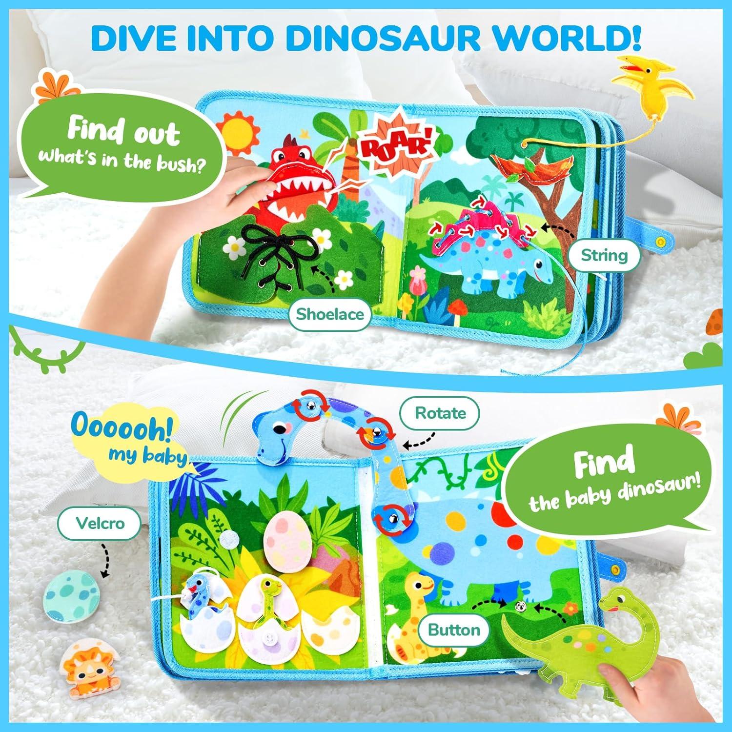 JoyCat Toddler Dinosaur Busy Book + Smart Interactive Puppy
