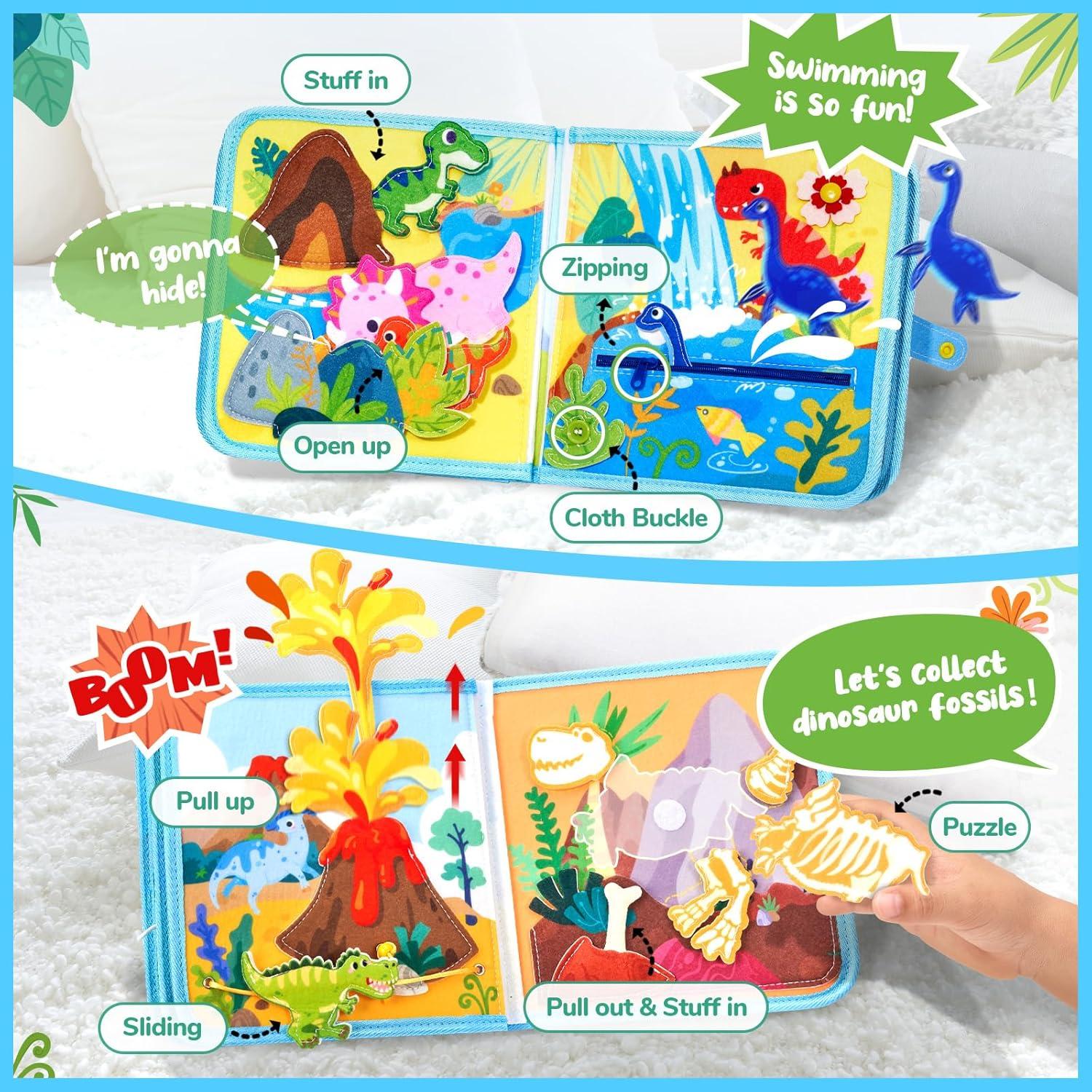 JoyCat Toddler Dinosaur Busy Book + Smart Interactive Puppy