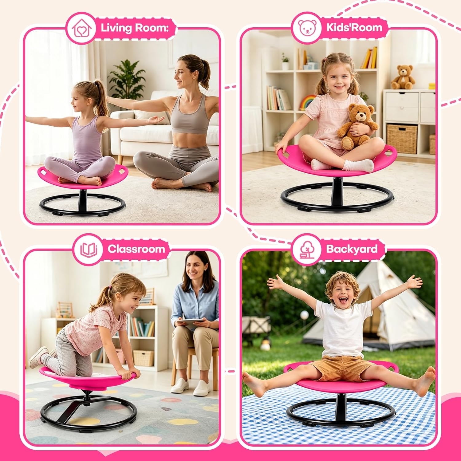 JOYCAT Spinning Sensory Chair for Kids, 360° Sensory Swivel Chair with Soft Washable Cushion,Grip Handles & Anti-Slip Base, 220LBS Kids Spin Chair for Autism Sensory Play, Classroom & Calm Corner,Blue(Pink)