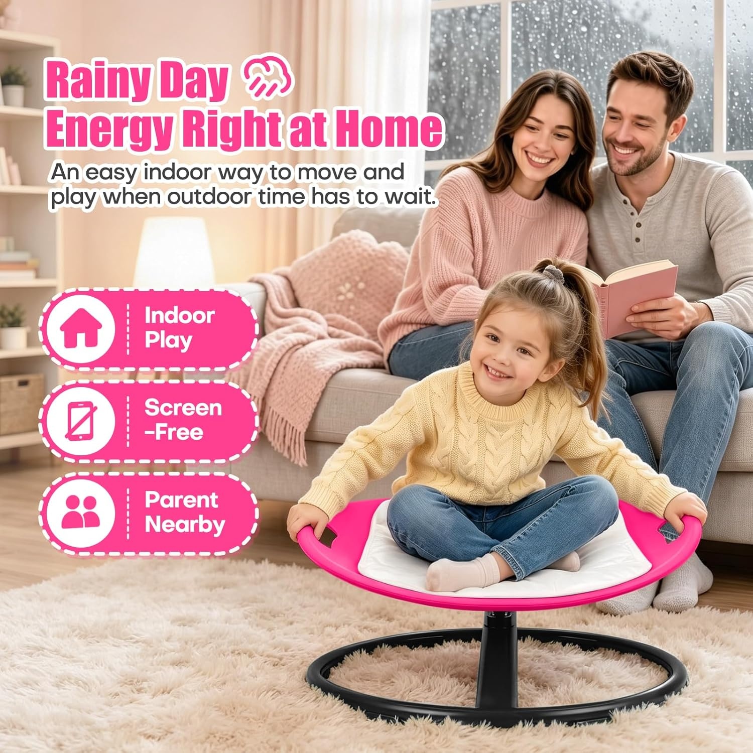 JOYCAT Spinning Sensory Chair for Kids, 360° Sensory Swivel Chair with Soft Washable Cushion,Grip Handles & Anti-Slip Base, 220LBS Kids Spin Chair for Autism Sensory Play, Classroom & Calm Corner,Blue(Pink)