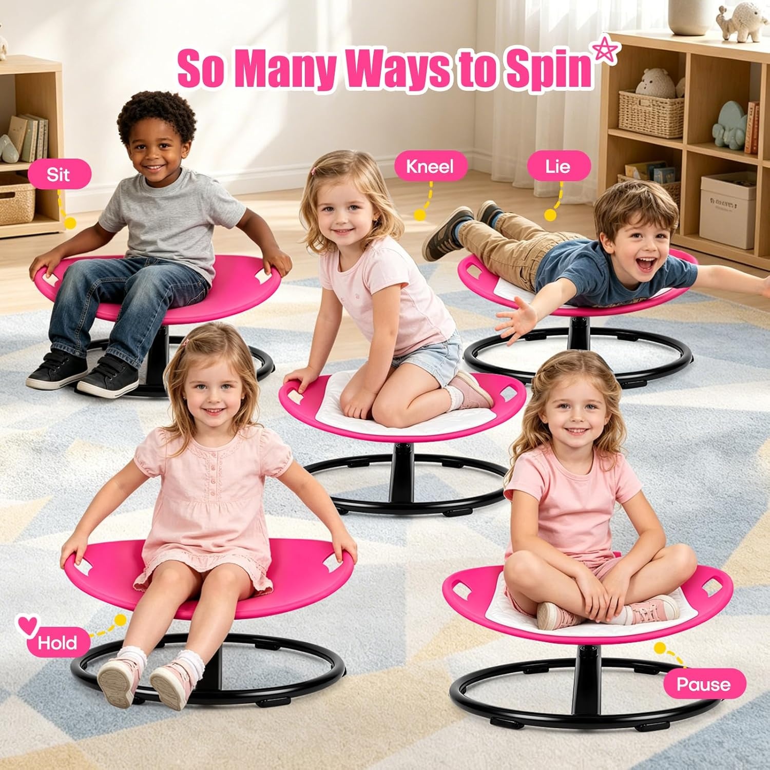 JOYCAT Spinning Sensory Chair for Kids, 360° Sensory Swivel Chair with Soft Washable Cushion,Grip Handles & Anti-Slip Base, 220LBS Kids Spin Chair for Autism Sensory Play, Classroom & Calm Corner,Blue(Pink)