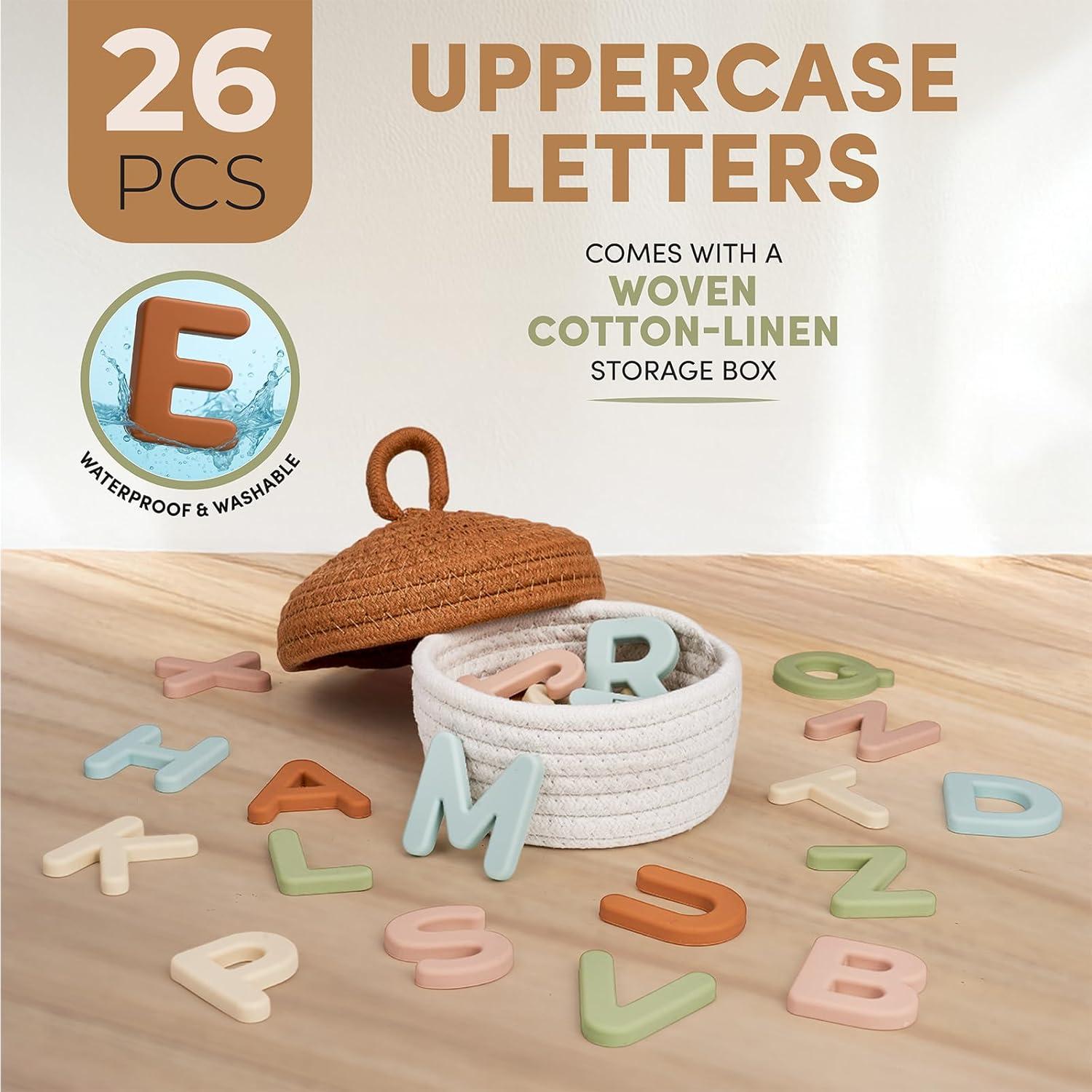 JoyCat Magnetic Letter Tracing Board + Silicone Alphabet Magnetic Letters, 26 Uppercase ABC Fridge Magnets for Toddlers & Kids