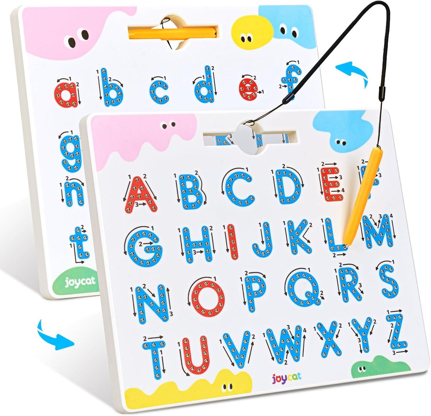 JoyCat Magnetic Letter Tracing Board + Silicone Alphabet Magnetic Letters, 26 Uppercase ABC Fridge Magnets for Toddlers & Kids