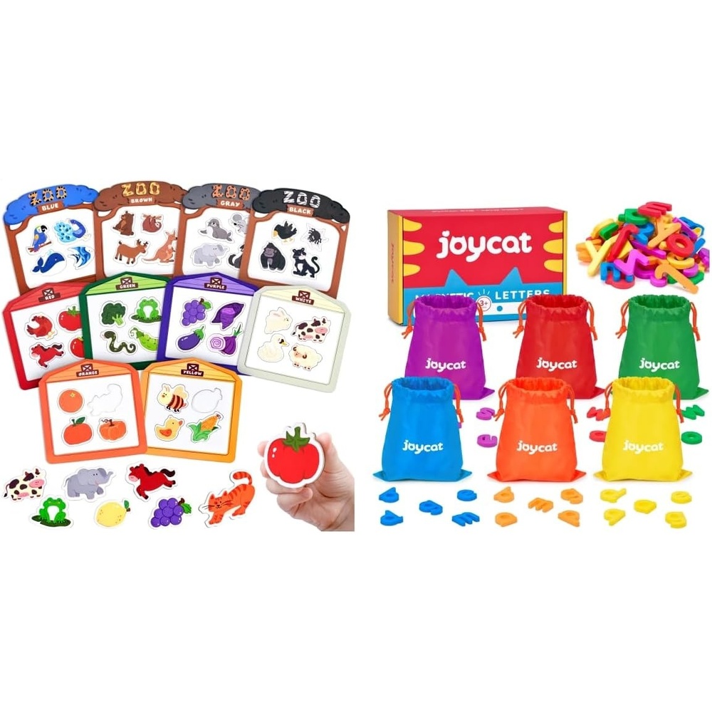 JoyCat Magnetic Letters, 312 Pieces Lowercase Alphabet Fridge Magnets + Large Size Farm & Zoo Fridge Magnets for Kids, 50PCS Color Sorting Refrigerator Toys