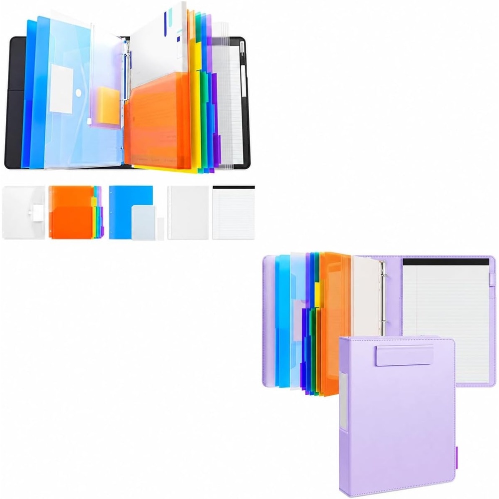 JoyCat 3 Ring Binder Black + Purple Clipboard with Storage,12.4″x10.2″Magnetic Clipboard Folder with 5 Expandable Folders