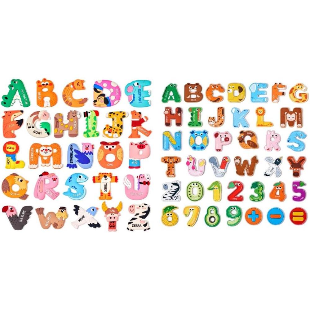 JoyCat Alphabet Magnets, 26 Uppercase Letters 0-9 Numbers Toy Set + 26 Large Soft PVC Uppercase Alphabet ABC Refrigerator Magnets, Preschool Educational Learning Toys, Cute for Baby