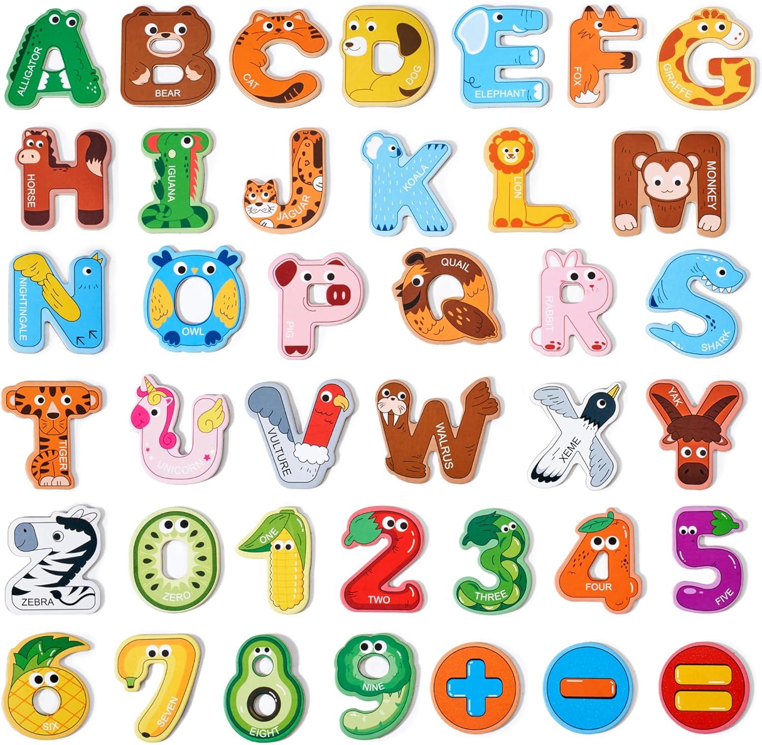 JoyCat Alphabet Magnets, 26 Uppercase Letters 0-9 Numbers Toy Set + 26 Large Soft PVC Uppercase Alphabet ABC Refrigerator Magnets, Preschool Educational Learning Toys, Cute for Baby