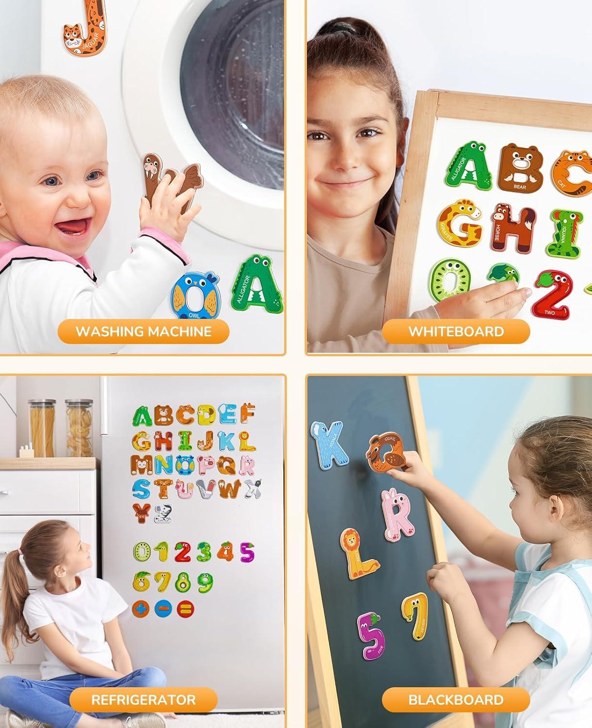 JoyCat Alphabet Magnets, 26 Uppercase Letters 0-9 Numbers Toy Set + 26 Large Soft PVC Uppercase Alphabet ABC Refrigerator Magnets, Preschool Educational Learning Toys, Cute for Baby