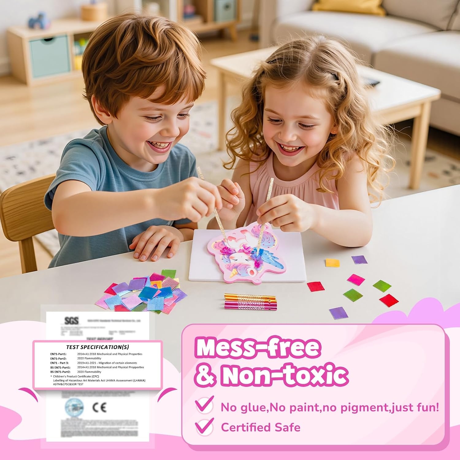 Poke-in Wind Chime Craft Kit for Kids, 3D Magical Fantasy DIY Set with Audible Wind Chime Pieces, 6 EVA Magical Figures, Mess-Free Creative Activity, Arts and Crafts & Birthday Gift for kids Age 3+(Unicorn Wind Chime Kit)