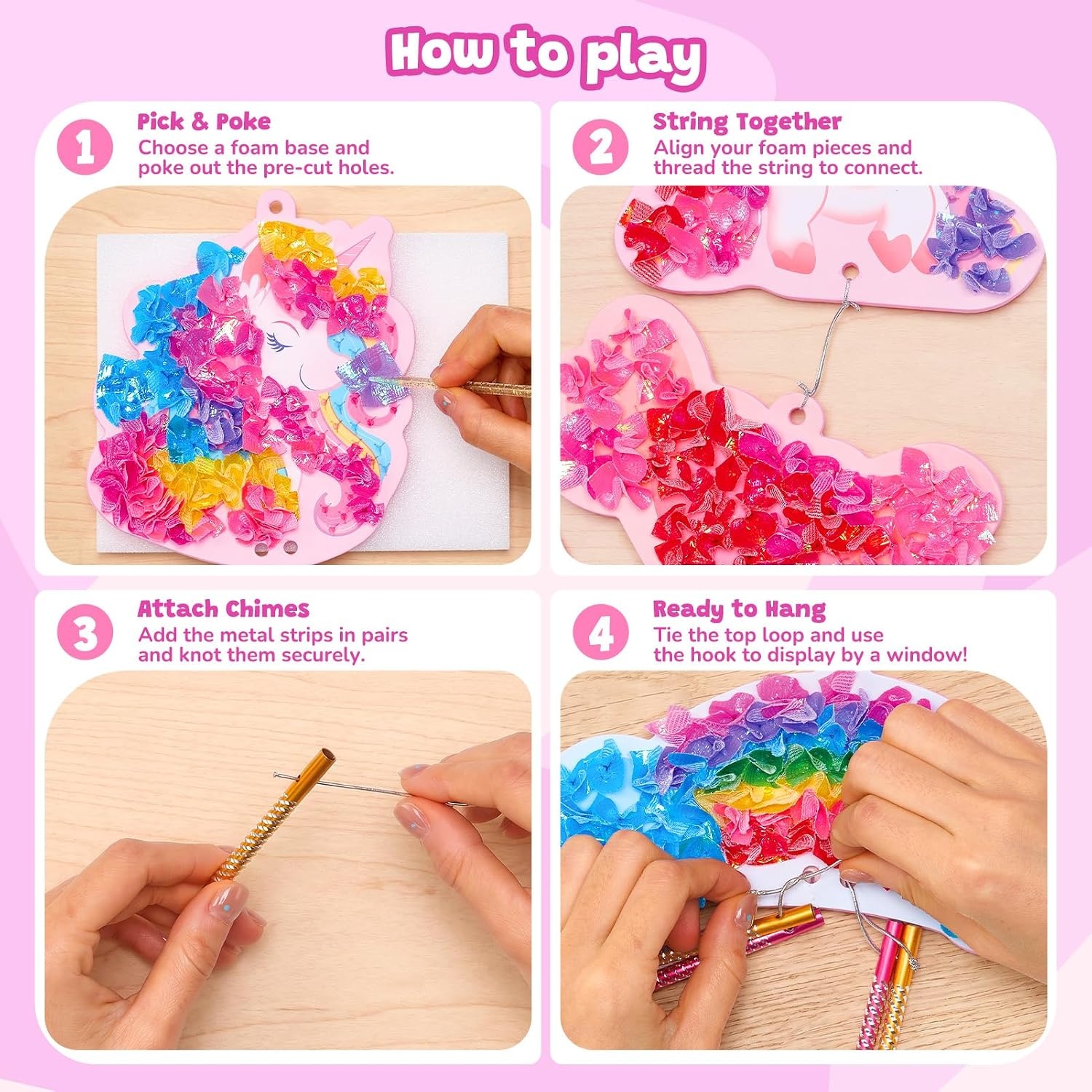 Poke-in Wind Chime Craft Kit for Kids, 3D Magical Fantasy DIY Set with Audible Wind Chime Pieces, 6 EVA Magical Figures, Mess-Free Creative Activity, Arts and Crafts & Birthday Gift for kids Age 3+(Unicorn Wind Chime Kit)