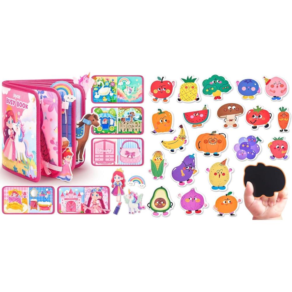 JoyCat Princess Busy Book & Wooden Fridge Magnets for Toddlers