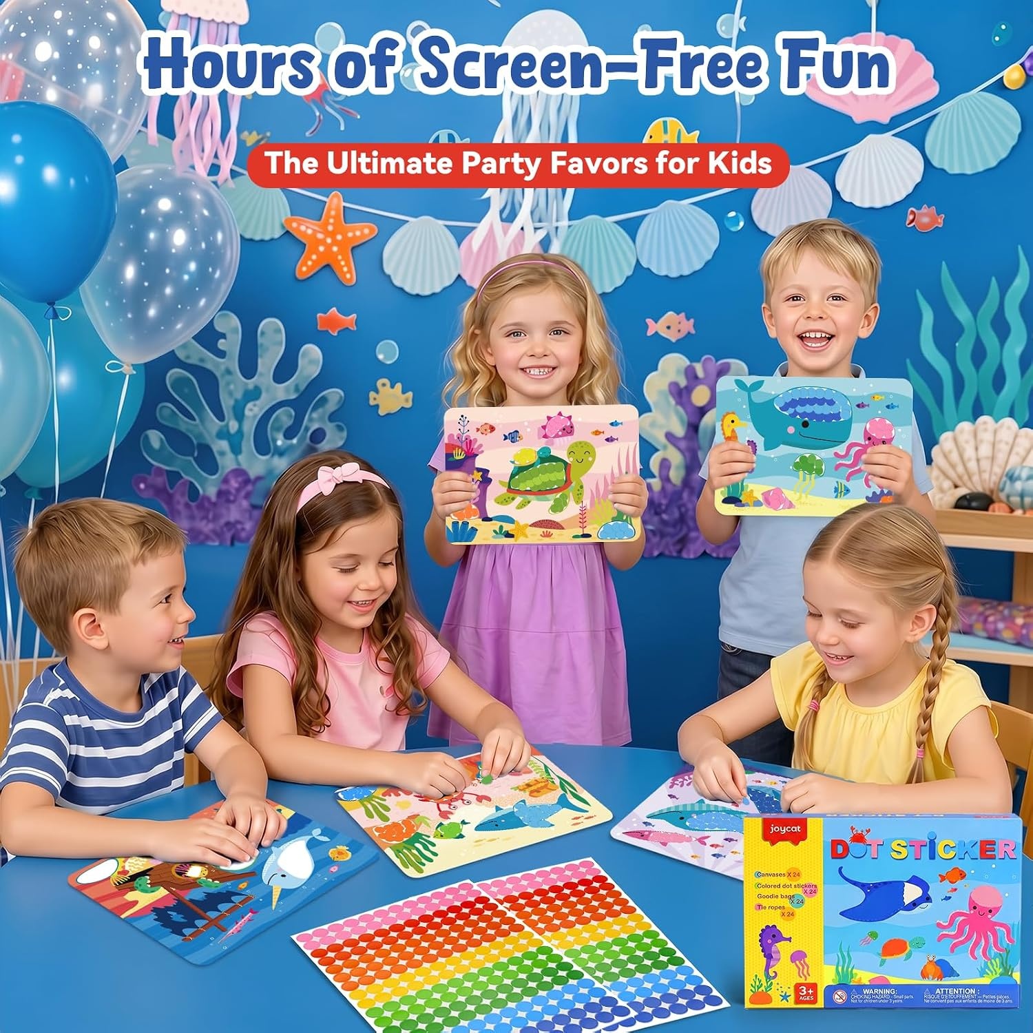 JoyCat 24 Pack Mermaid Dot Art Craft Kits for Kids Party Favors, Mess-Free Dot Sticker Activity Set with 4800+ Stickers & Goodie Bags, Classroom Prizes, Goodie Bag Stuffers, Mermaid Toys for Ages 3-8(Ocean)