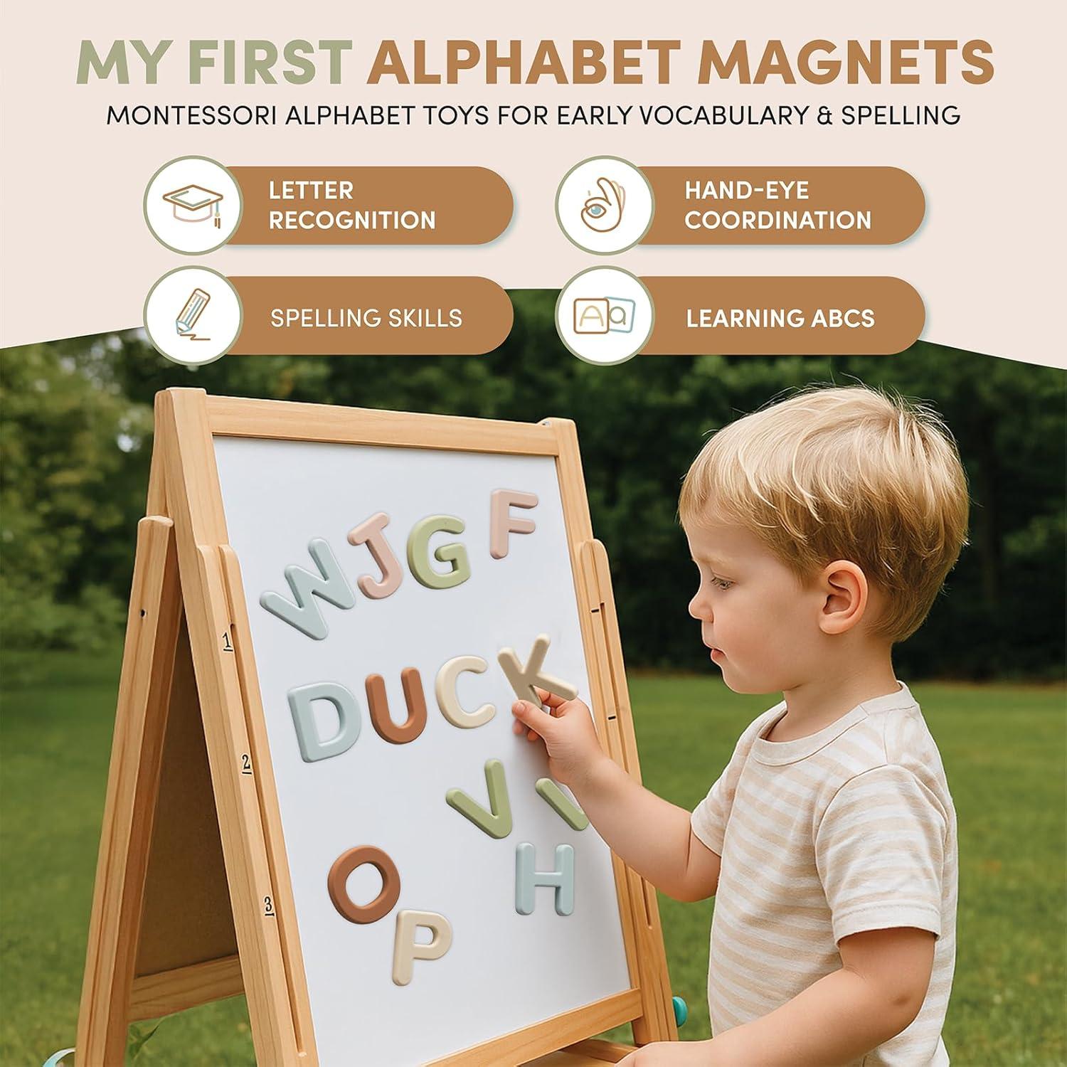 JoyCat Magnetic Letters and Numbers (104 PCS), Uppercase and Lowercase Alphabet Fridge Magnets + Silicone Alphabet Magnetic Letters, 26 Uppercase ABC Fridge Magnets for Toddlers & Kids