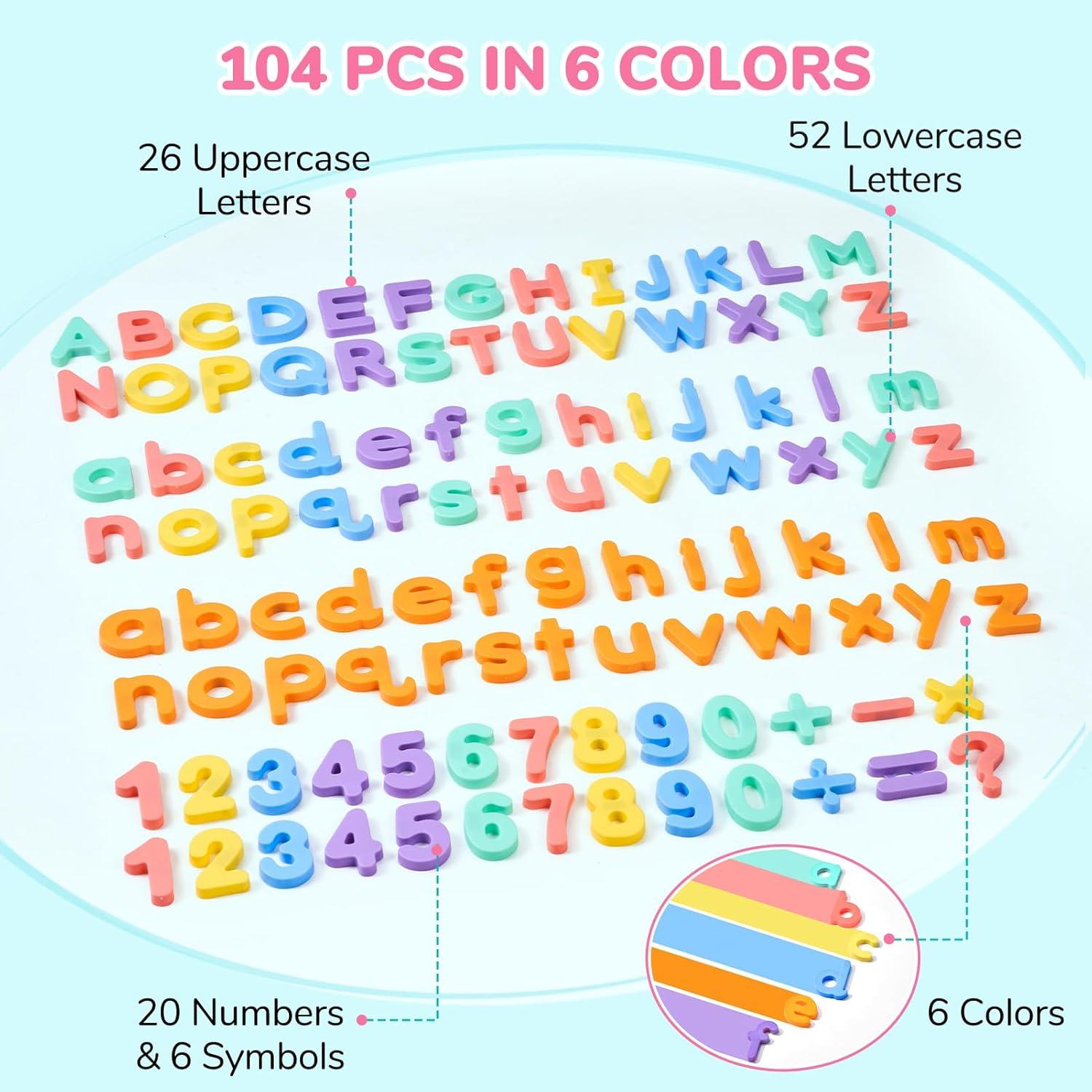 JoyCat Magnetic Letters and Numbers (104 PCS), Uppercase and Lowercase Alphabet Fridge Magnets + Silicone Alphabet Magnetic Letters, 26 Uppercase ABC Fridge Magnets for Toddlers & Kids