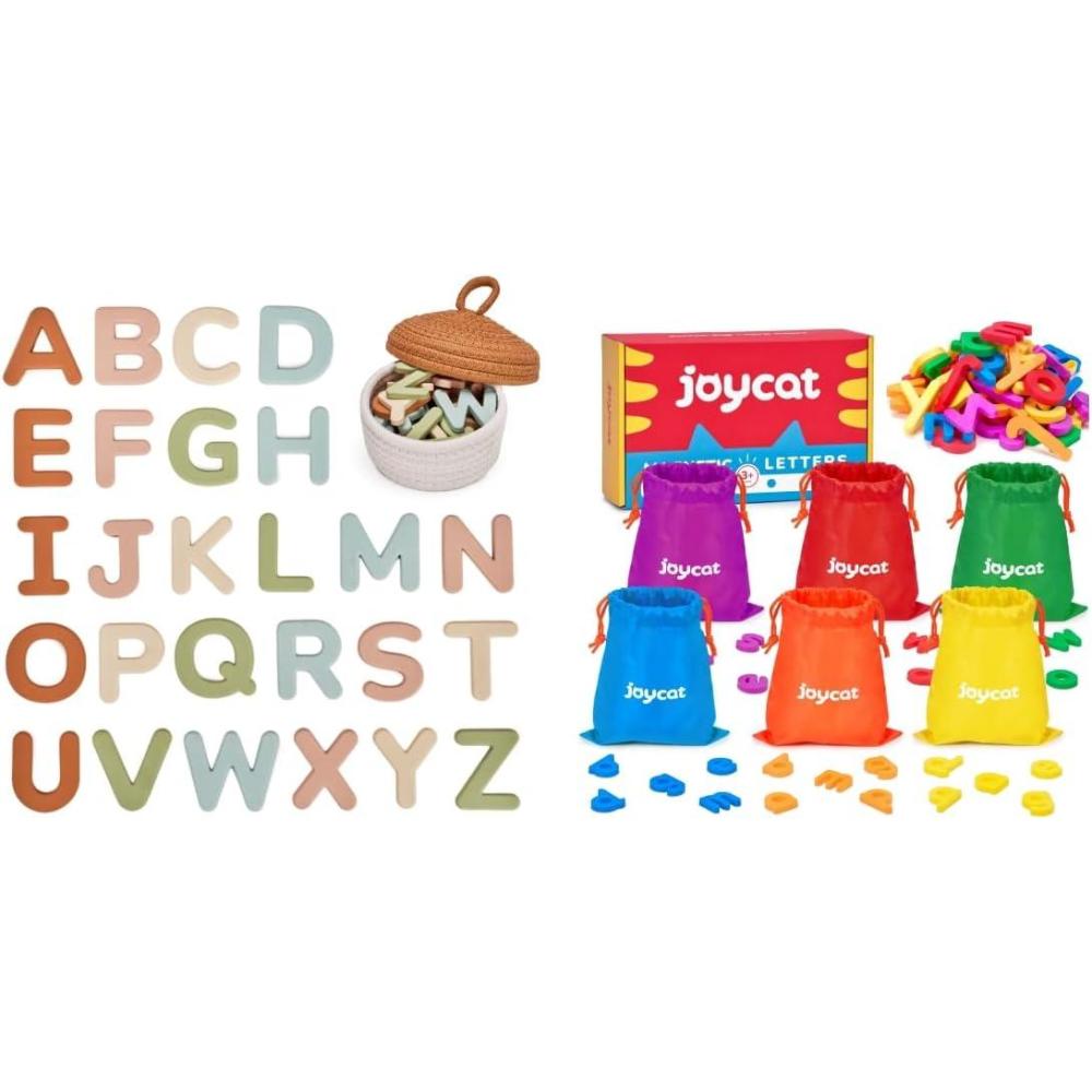 JoyCat Magnetic Letters, 312 Pieces Lowercase Alphabet Fridge Magnets + Silicone Alphabet Magnetic Letters, 26 Uppercase ABC Fridge Magnets for Toddlers & Kids