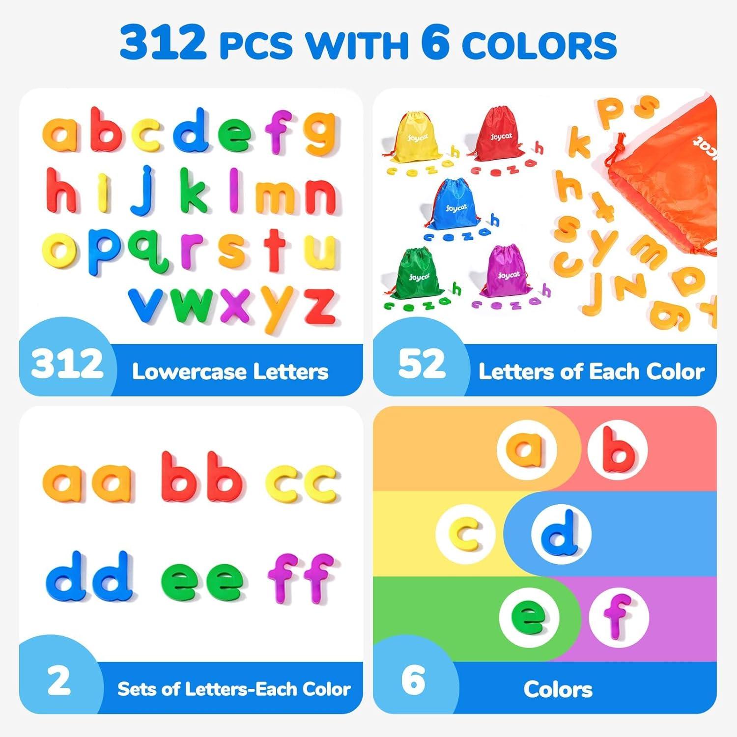 JoyCat Magnetic Letters, 312 Pieces Lowercase Alphabet Fridge Magnets + Silicone Alphabet Magnetic Letters, 26 Uppercase ABC Fridge Magnets for Toddlers & Kids