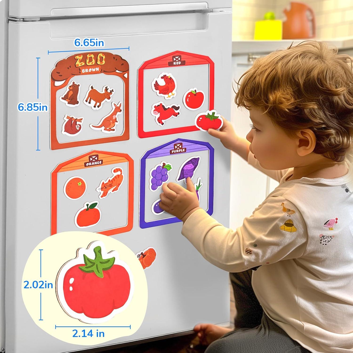 JoyCat 104 PCS Magnetic Letters and Numbers, ABC 123 Alphabet Fridge Magnets for Toddlers & Kids + Wooden Fridge Magnets for Toddlers, 50PCS Magnetic Color Sorting Refrigerator Toys