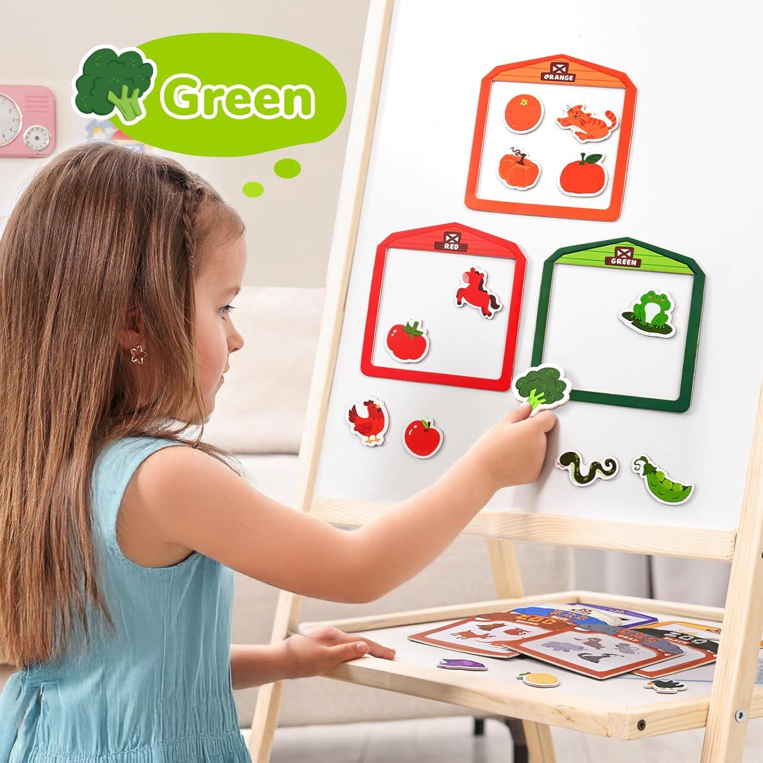 JoyCat 104 PCS Magnetic Letters and Numbers, ABC 123 Alphabet Fridge Magnets for Toddlers & Kids + Wooden Fridge Magnets for Toddlers, 50PCS Magnetic Color Sorting Refrigerator Toys