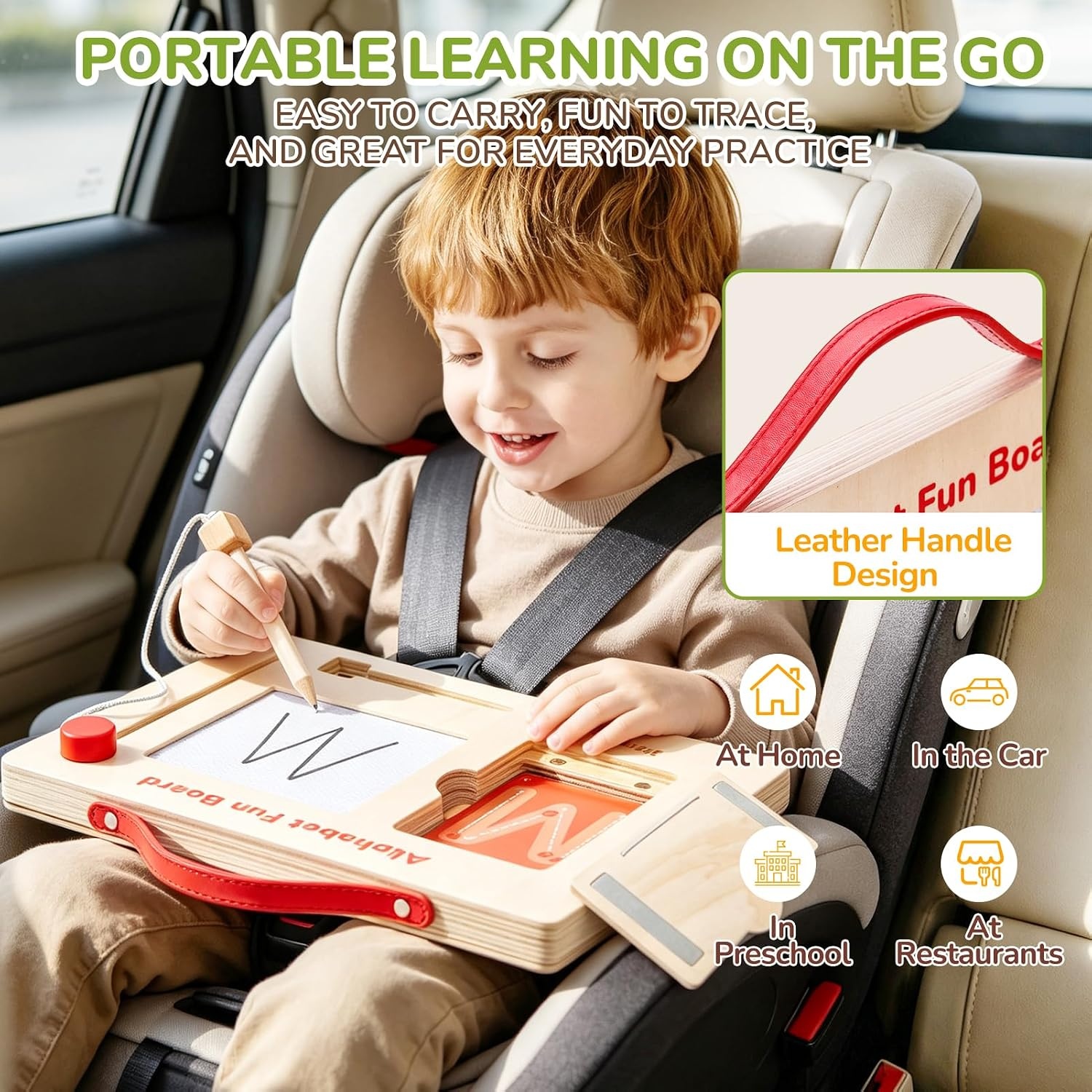 JoyCat Wooden Letter Tracing Board for Toddlers 3-5, Magnetic ABC & Number Writing Practice Board with 36 Double-Sided Cards, Reusable Montessori Handwriting Toy for Preschool Learning & Travel