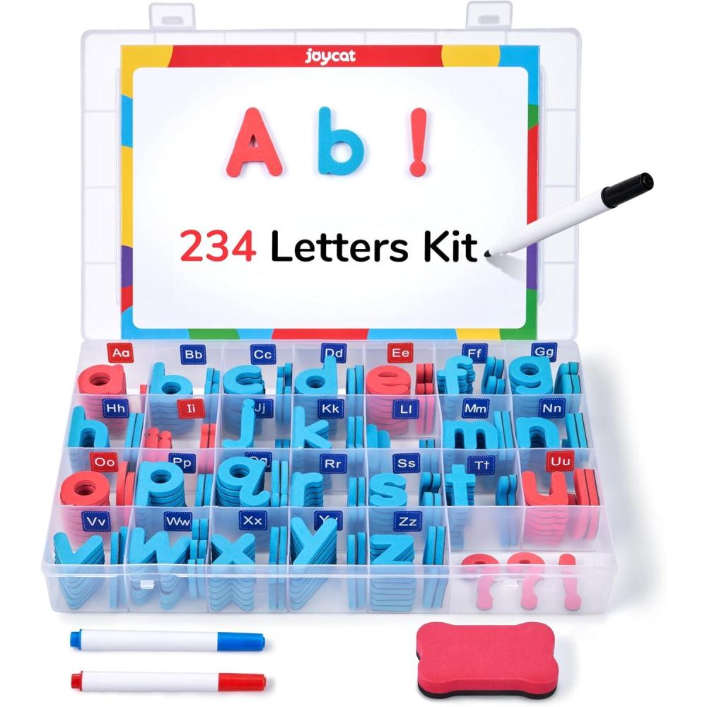 JoyCat Classroom Magnetic Letters Kit 234 Pcs with Double-Side Magnet Board – Foam Fridge Alphabet Letters for Kids Spelling and Learning, Homeschool Activity Pre-K Kid Learning Tool