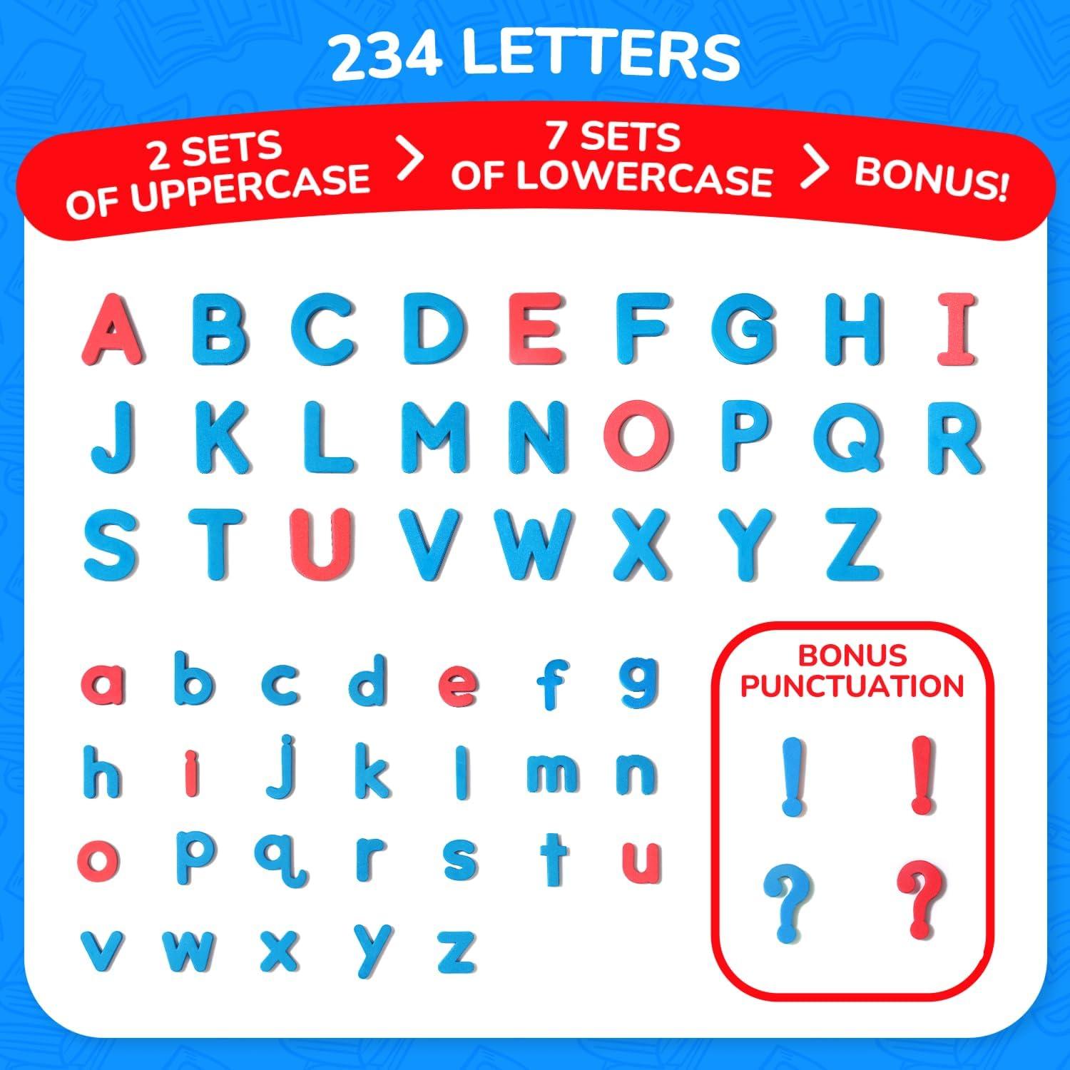 JoyCat Classroom Magnetic Letters Kit 234 Pcs with Double-Side Magnet Board – Foam Fridge Alphabet Letters for Kids Spelling and Learning, Homeschool Activity Pre-K Kid Learning Tool