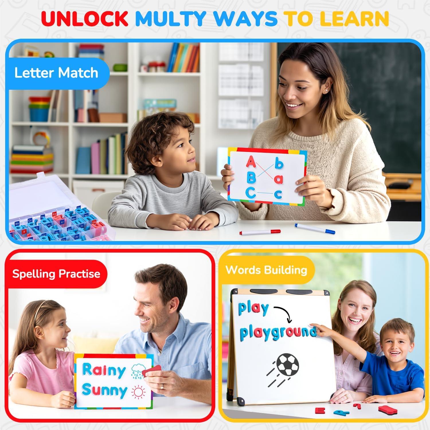 JoyCat Classroom Magnetic Letters Kit 234 Pcs with Double-Side Magnet Board – Foam Fridge Alphabet Letters for Kids Spelling and Learning, Homeschool Activity Pre-K Kid Learning Tool