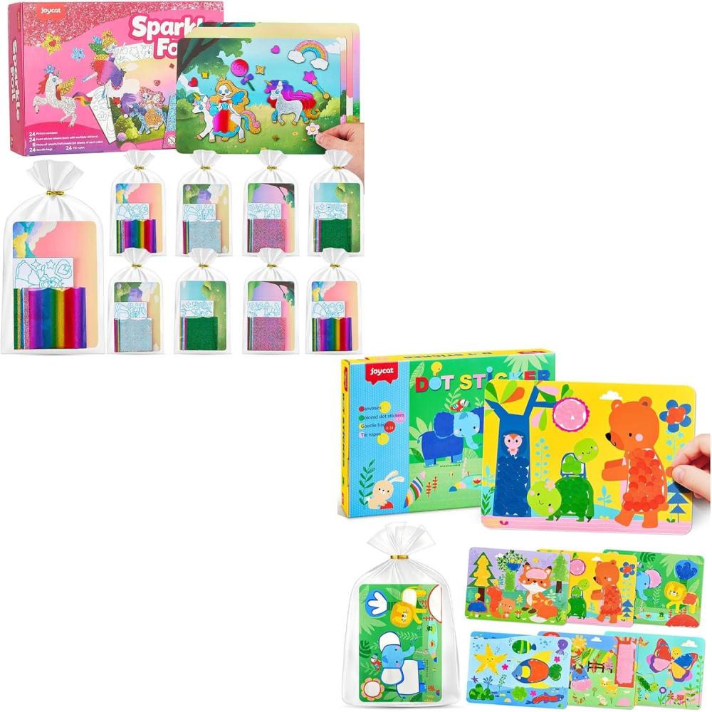 JoyCat 24 Pack Foil Craft + Animal Dot Art Party Favors,No Mess Arts and Crafts for Kids,Goodie Bag Stuffers,DIY Creative Activity, Easter Birthday Gift for Girls Boys 4 5 6 7 8 9 Years Old