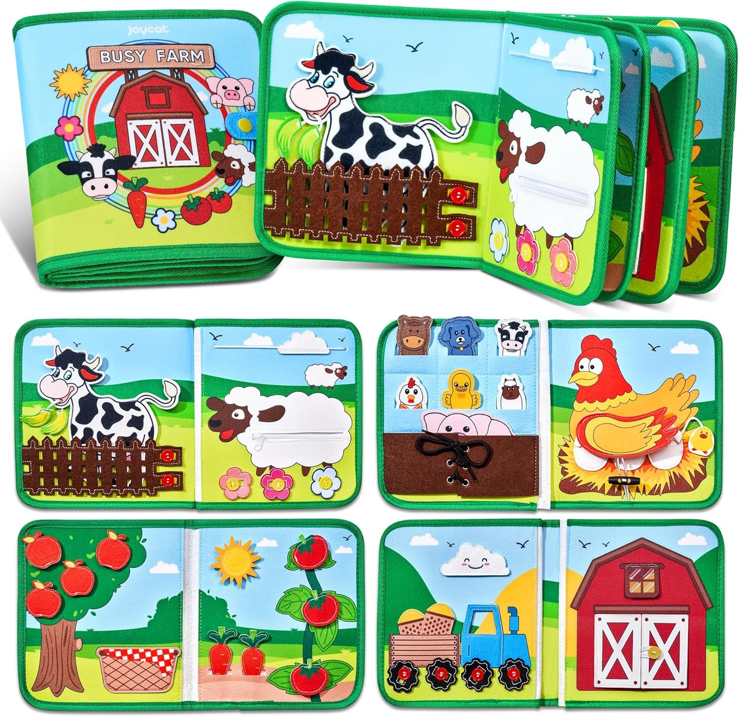 JoyCat Farm Animal Busy Book for Toddlers Busy Board for 1 2 3 4 Year Old Boy Girl Birthday Gift+Seek & Find Game Books