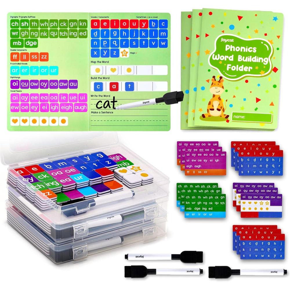 JoyCat 138PCS Magnetic Letter Tiles Set – ABC Letters with Erasable Marker, Word-Building Folder & Storage Case, Phonics & Spelling Learning Game for Kids 3+, Preschool & Pre-K Classroom(3)