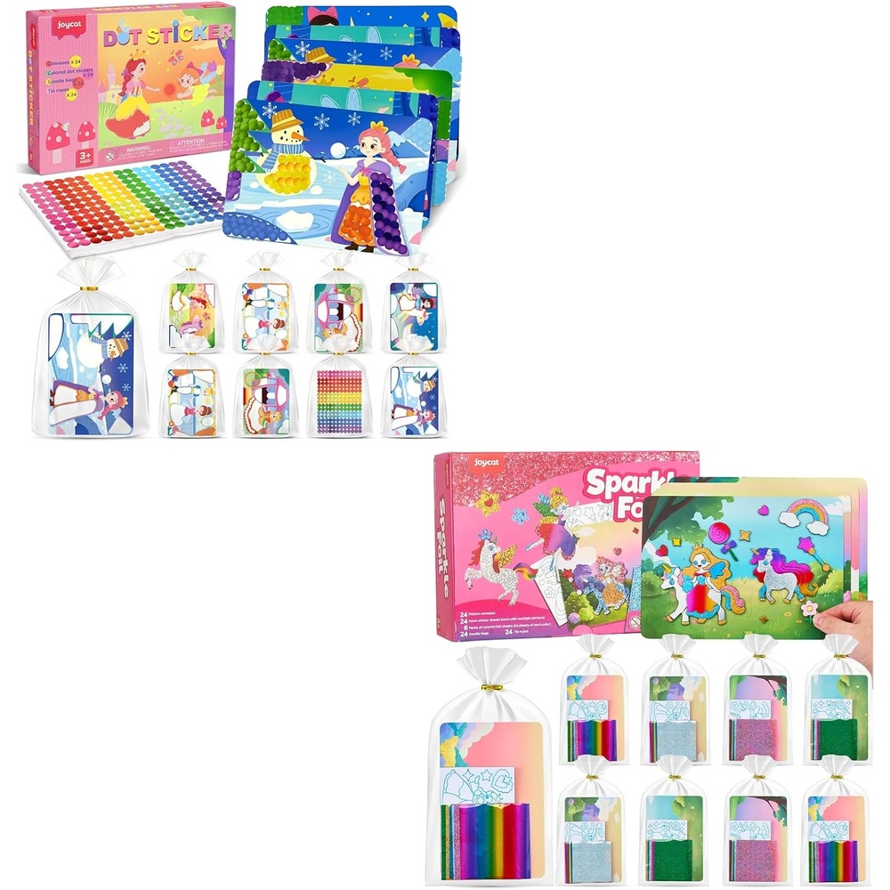 JoyCat 12 Pack Princess Dot Art + 24 Pack Unicorn Foil Art Craft Kits for Kids Party Favors, Goodie Bag Stuffers,DIY Creative Activity, Birthday Present for Girls 4 5 6 7 8 9 Years Old
