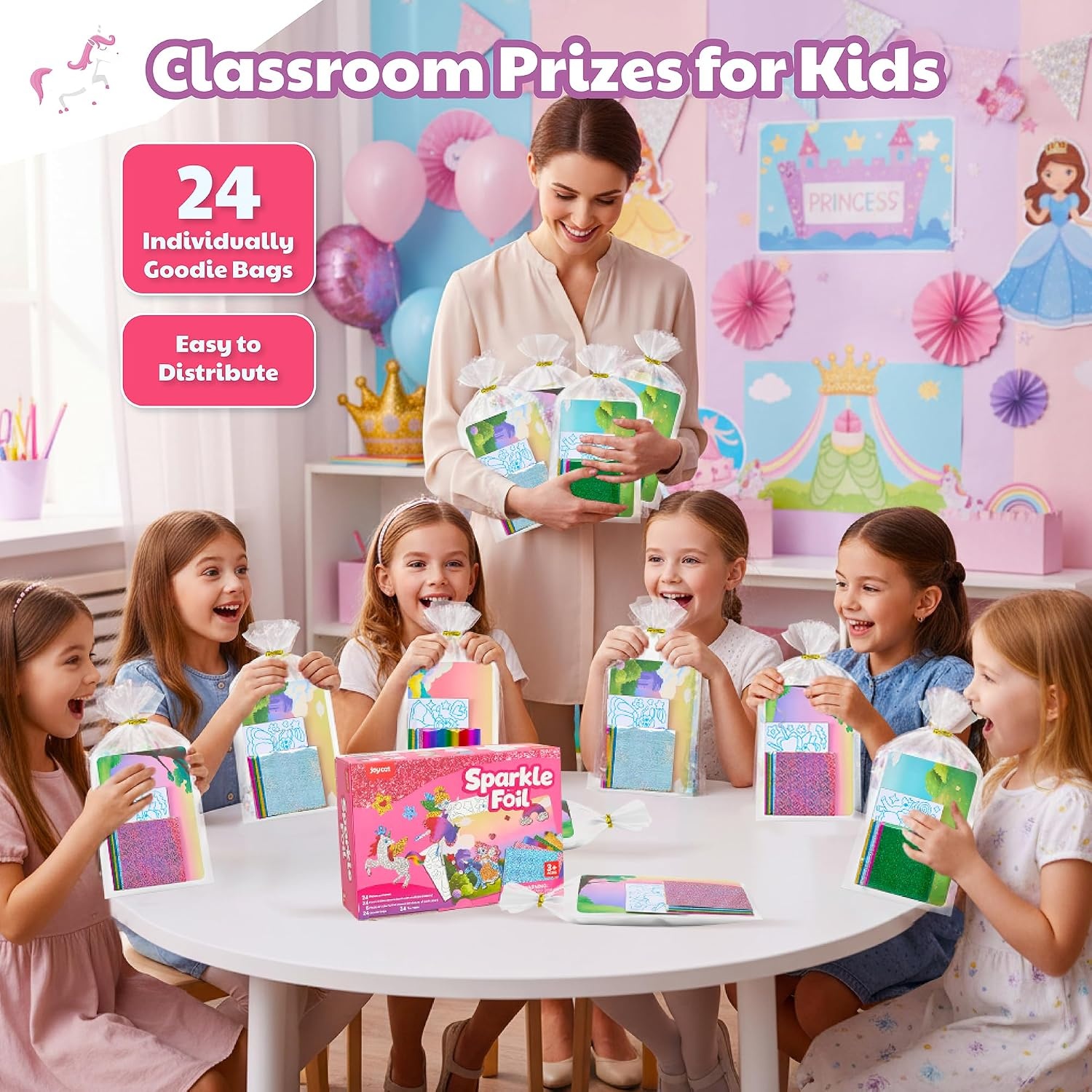 JoyCat 12 Pack Princess Dot Art + 24 Pack Unicorn Foil Art Craft Kits for Kids Party Favors, Goodie Bag Stuffers,DIY Creative Activity, Birthday Present for Girls 4 5 6 7 8 9 Years Old