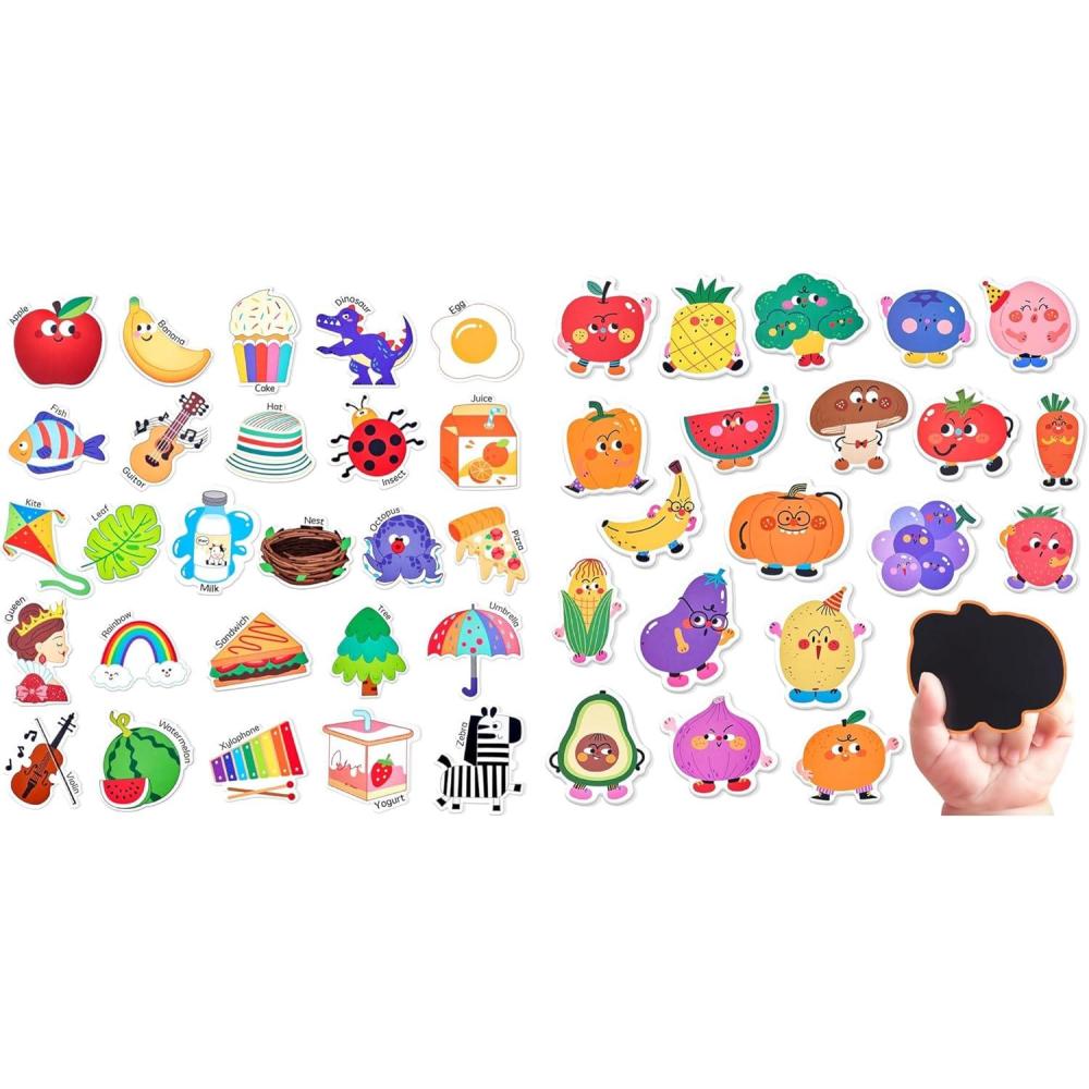 JoyCat Wooden Fridge Magnets for Toddlers-A-Z Objects & Fruits & Vegetables Food Cartoon Magnets