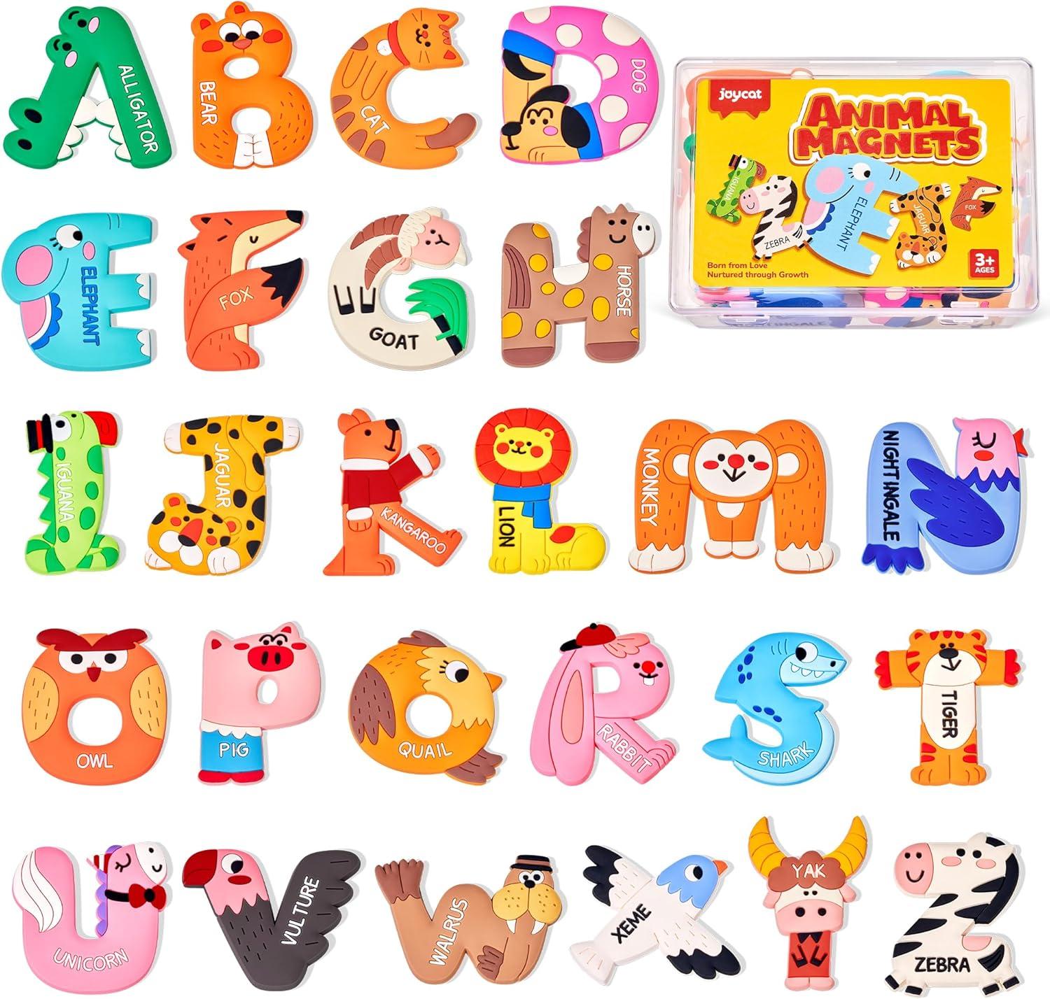 JoyCat Magnetic Letter Tracing Board, 2-in-1 Double-Sided ABC Magnets for Kids Ages 3-5 + 26 Large Soft PVC Uppercase Alphabet ABC Refrigerator Magnets