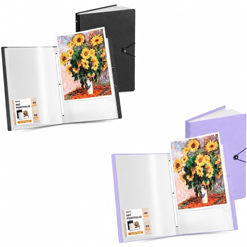 JoyCat Art Portfolio Binder Black +Purple Fits 11″x17″,40 Pockets Art Folder with Clear View Pages, 80 Sheets Presentation Binder