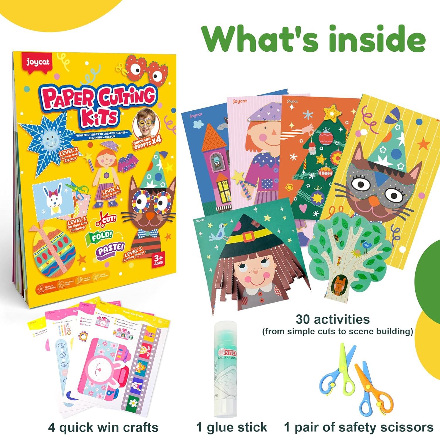 Toddler Scissor Skills Activity Book, 4 Progressive Levels to Learn Cutting for Kids Ages 3-6, 27 Fun Crafts with Child-Safe Scissors, Develop Fine Motor Skills, Ideal Christmas Gift & Arts and Crafts(Festive Magic)