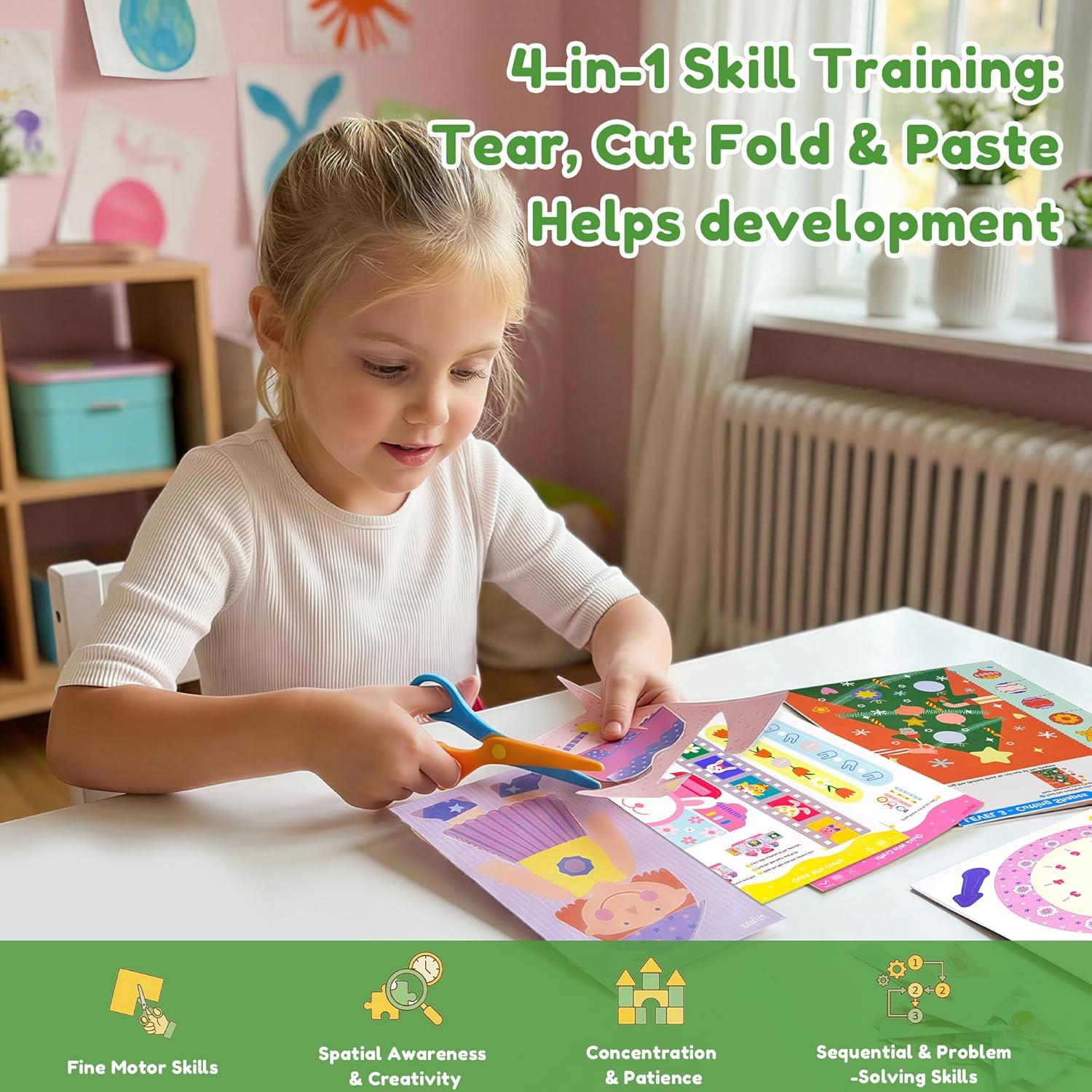 Toddler Scissor Skills Activity Book, 4 Progressive Levels to Learn Cutting for Kids Ages 3-6, 27 Fun Crafts with Child-Safe Scissors, Develop Fine Motor Skills, Ideal Christmas Gift & Arts and Crafts(Festive Magic)