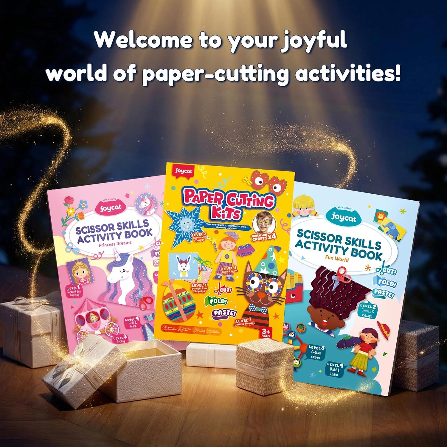 Toddler Scissor Skills Activity Book, 4 Progressive Levels to Learn Cutting for Kids Ages 3-6, 27 Fun Crafts with Child-Safe Scissors, Develop Fine Motor Skills, Ideal Christmas Gift & Arts and Crafts(Festive Magic)