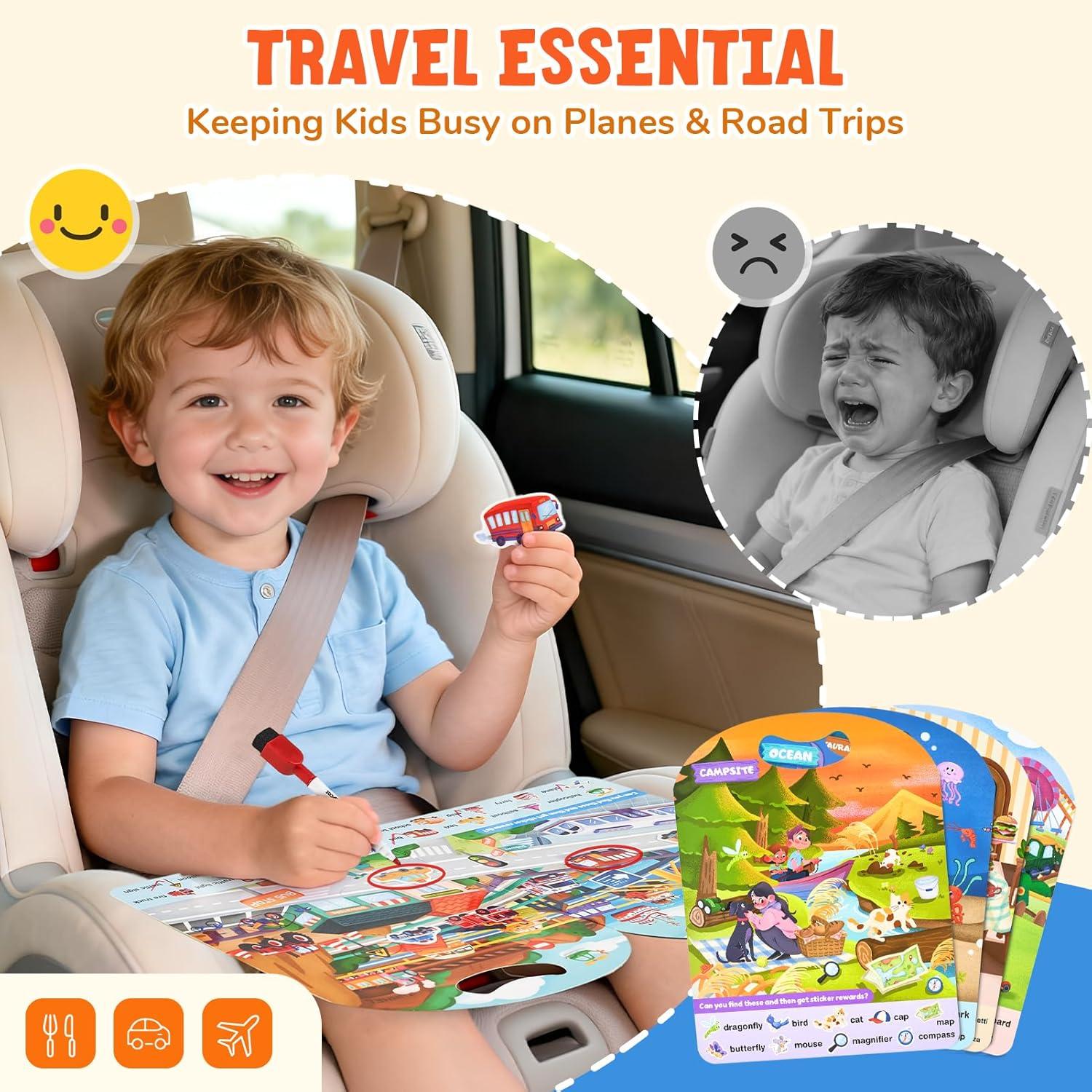 JoyCat Magnetic Letters and Numbers Fridge Magnets + JoyCat Search and Find Activity Mats, Reusable Sticker Books for Toddlers with 120+ Jelly Stickers