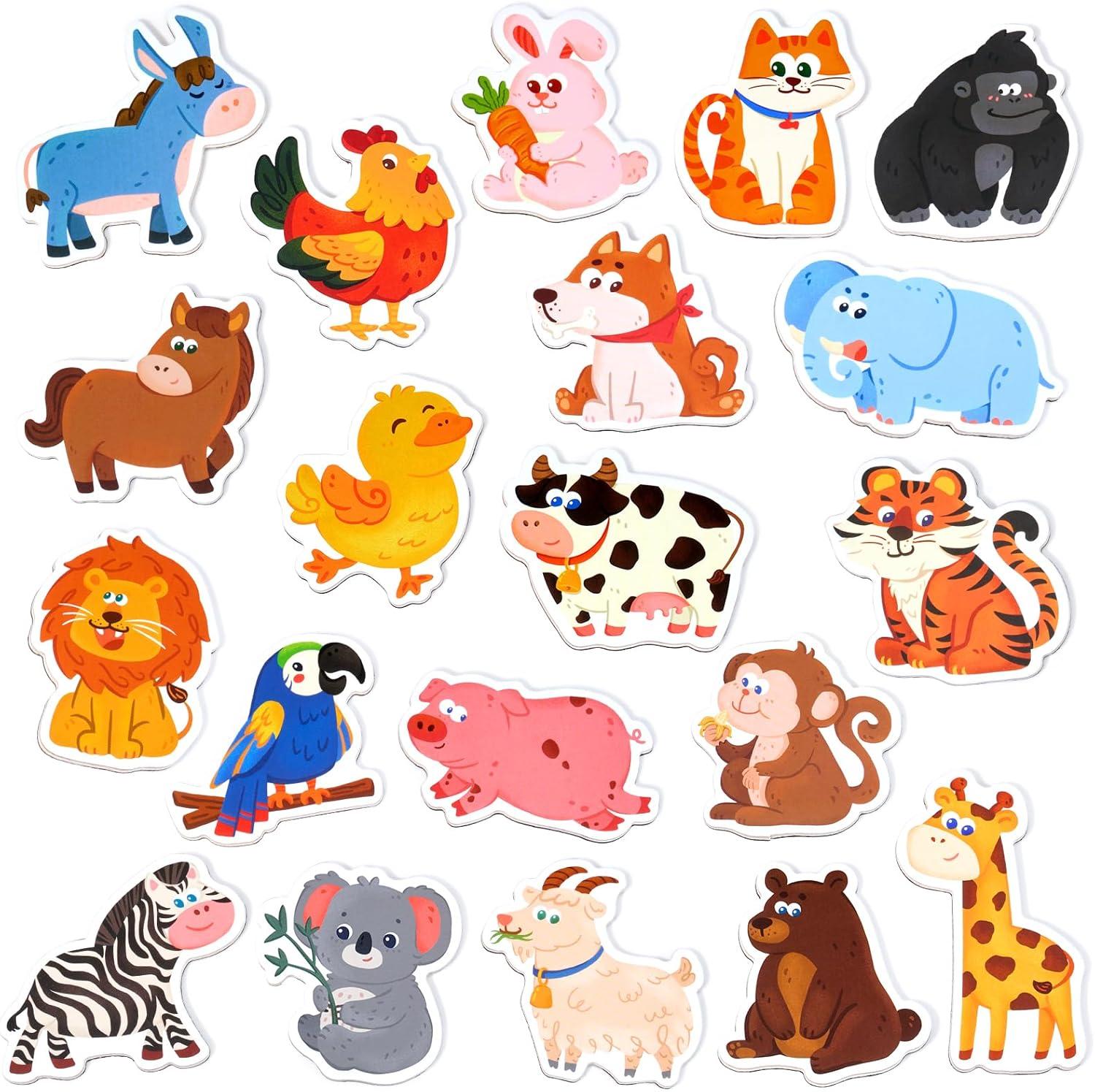 JoyCat Wooden Fridge Magnets for Toddlers, 20 Cute Animals Refrigerator Magnets for Kids + 26 Large Soft PVC Uppercase Alphabet ABC Refrigerator Magnets, Cute for Baby