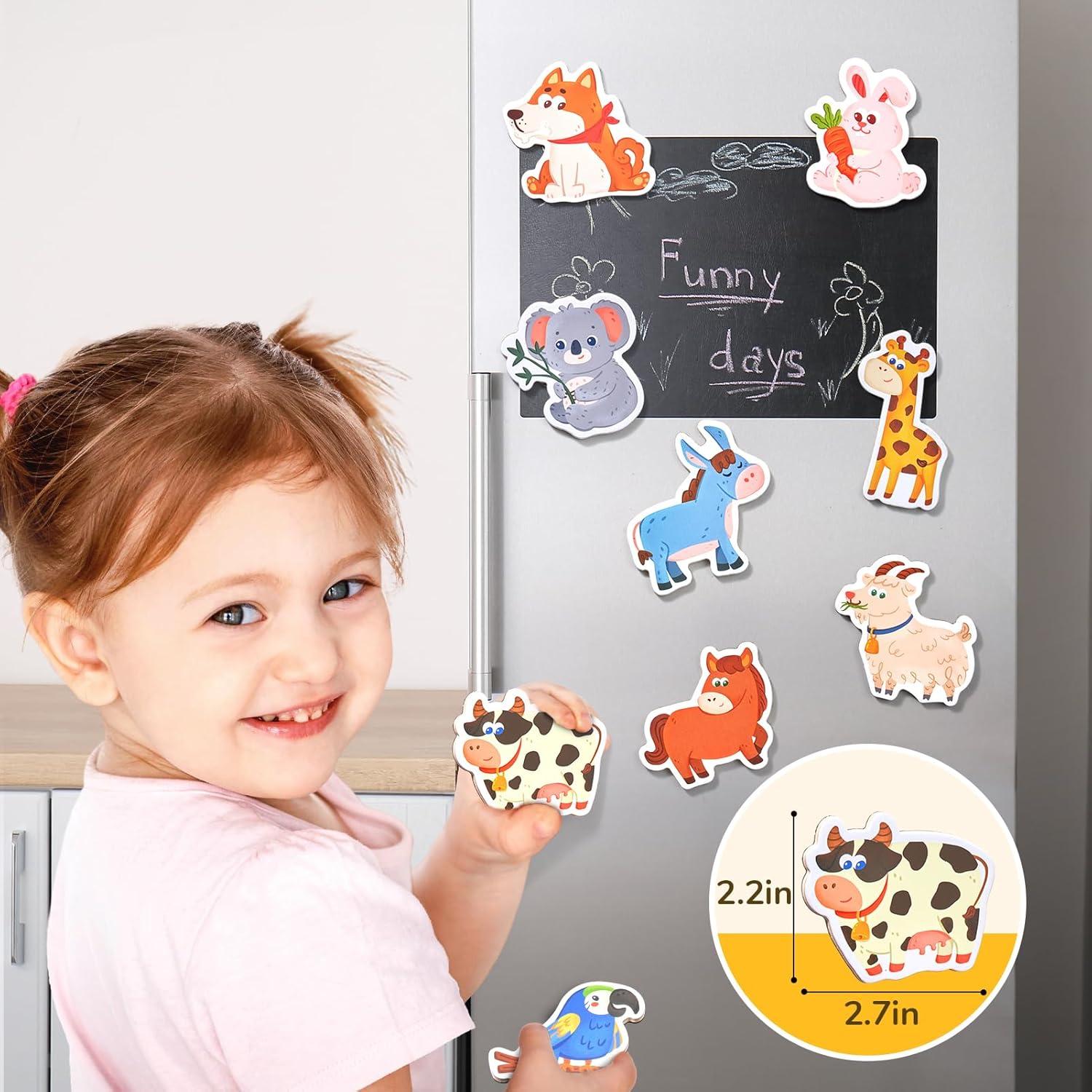 JoyCat Wooden Fridge Magnets for Toddlers, 20 Cute Animals Refrigerator Magnets for Kids + 26 Large Soft PVC Uppercase Alphabet ABC Refrigerator Magnets, Cute for Baby
