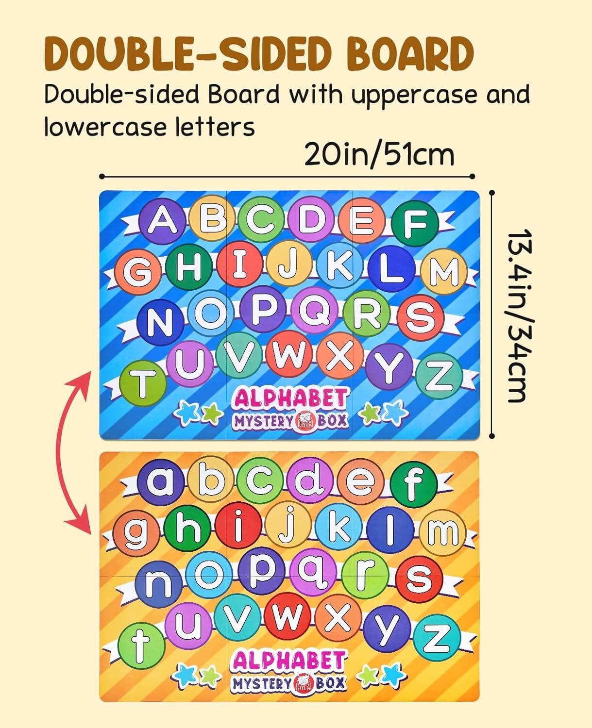 JoyCat Alphabet Mystery Box Soft Mystery Box with 10 Sensory Objects – My First Baby Box for 0-6 Months, Rattle, Crinkle Paper, Mirror – Busy Montessori Toys for Babies 6-12 Months – What’s Ins