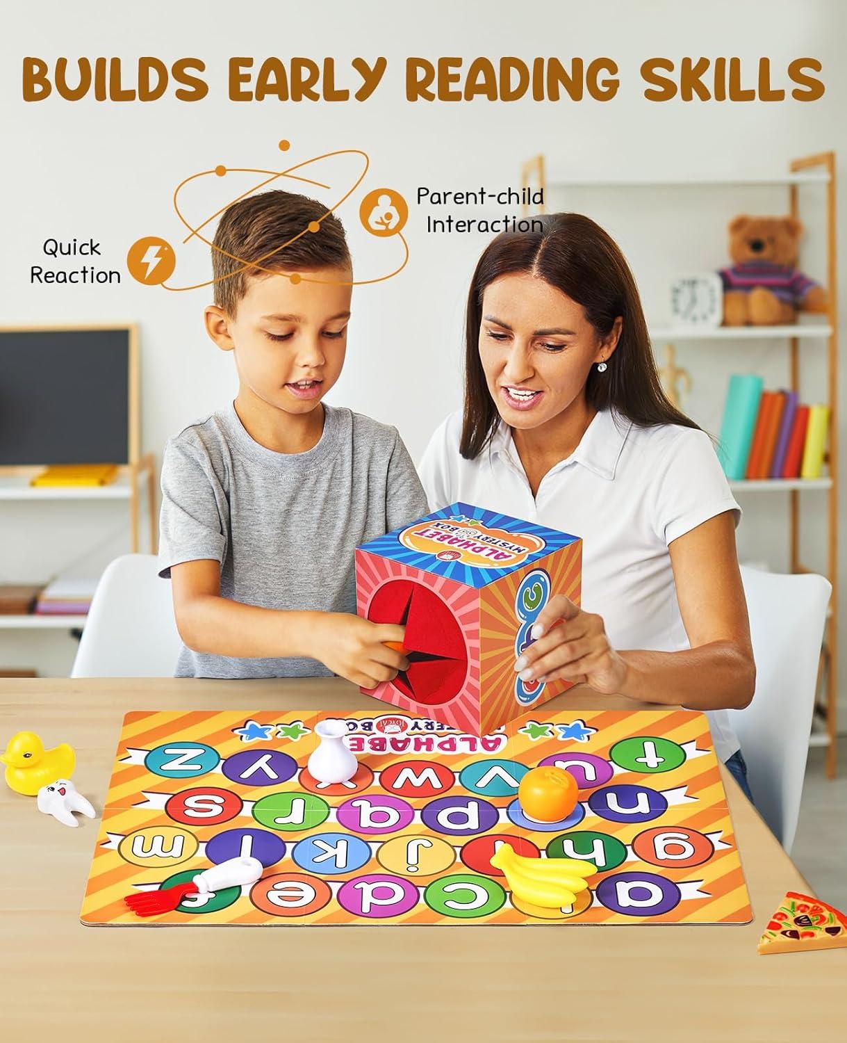 JoyCat Alphabet Mystery Box Soft Mystery Box with 10 Sensory Objects – My First Baby Box for 0-6 Months, Rattle, Crinkle Paper, Mirror – Busy Montessori Toys for Babies 6-12 Months – What’s Ins