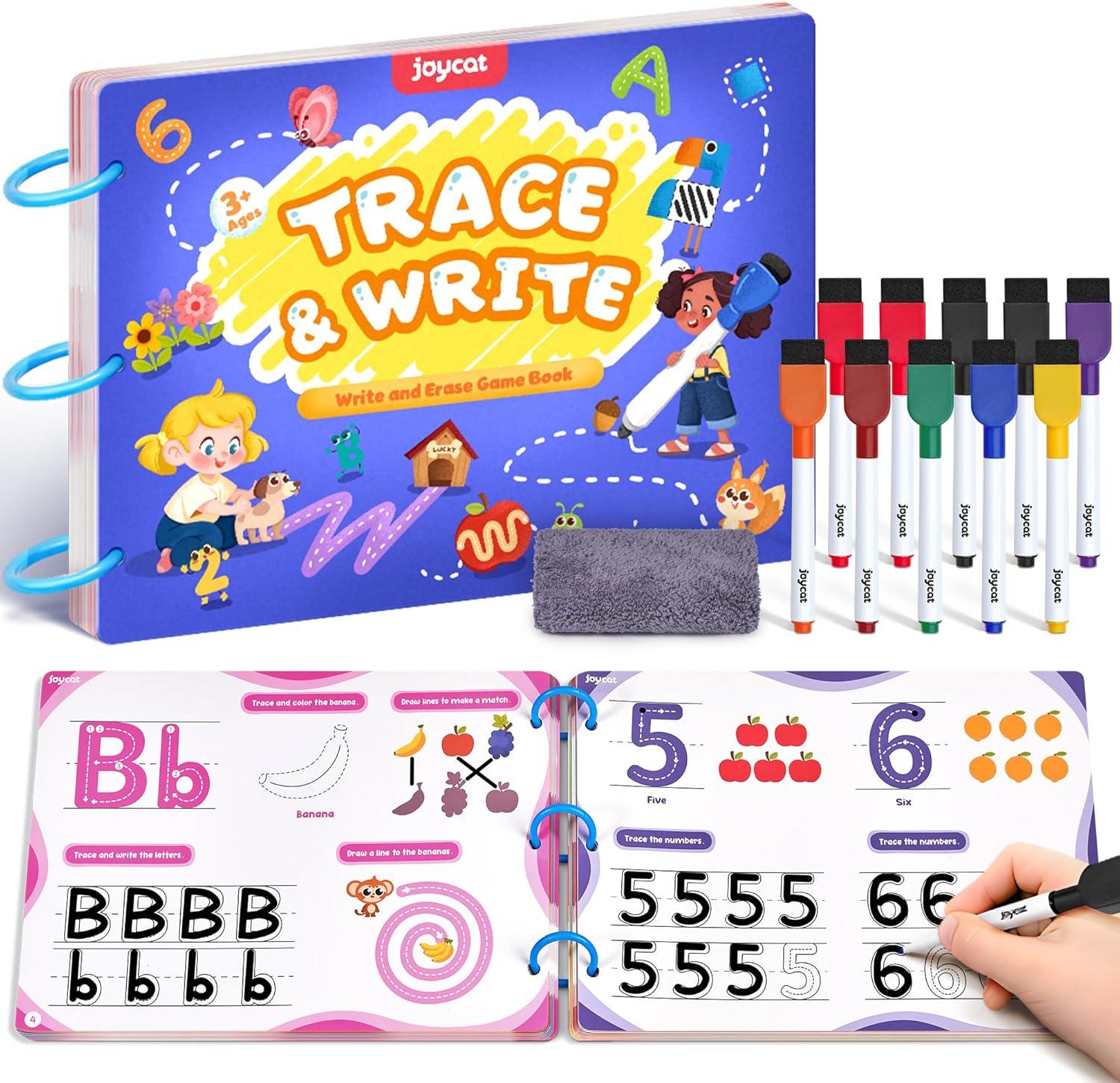 JoyCat Preschool Learning Activities 48 Reusable Pages, Handwriting Practice for Kids Toddlers + 26 Large Soft PVC Uppercase Alphabet ABC Refrigerator Magnets