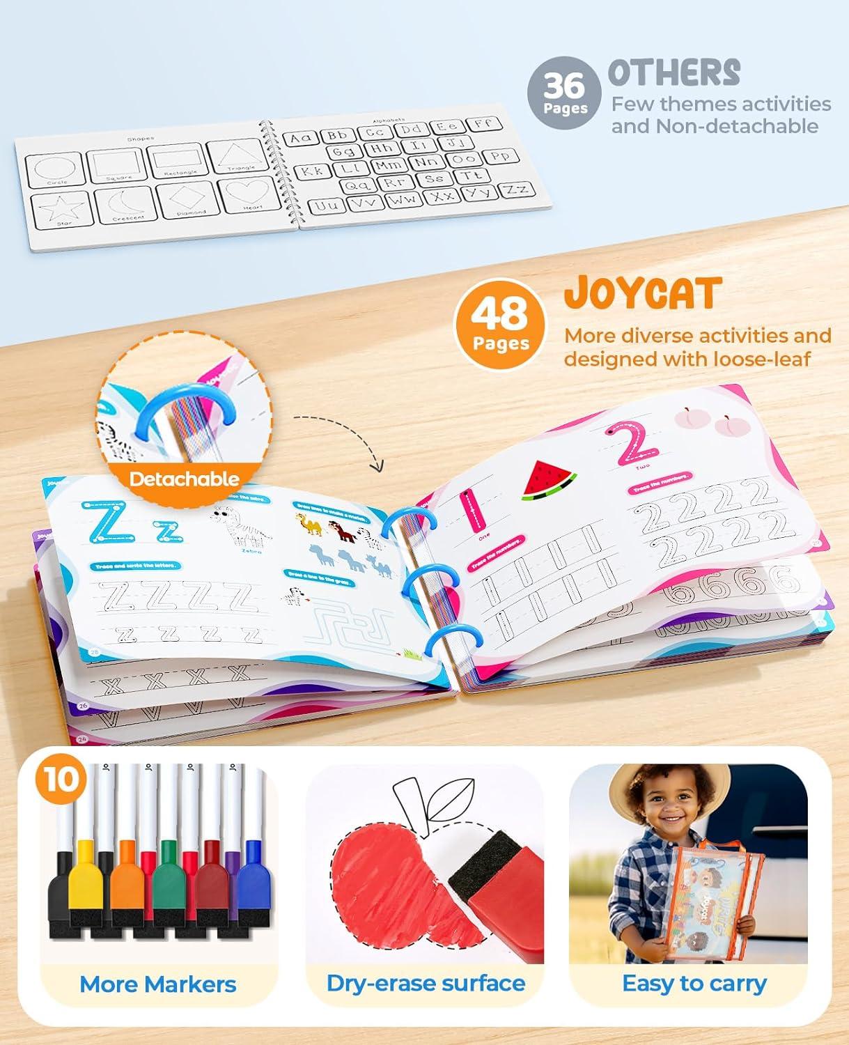 JoyCat Preschool Learning Activities 48 Reusable Pages, Handwriting Practice for Kids Toddlers + 26 Large Soft PVC Uppercase Alphabet ABC Refrigerator Magnets